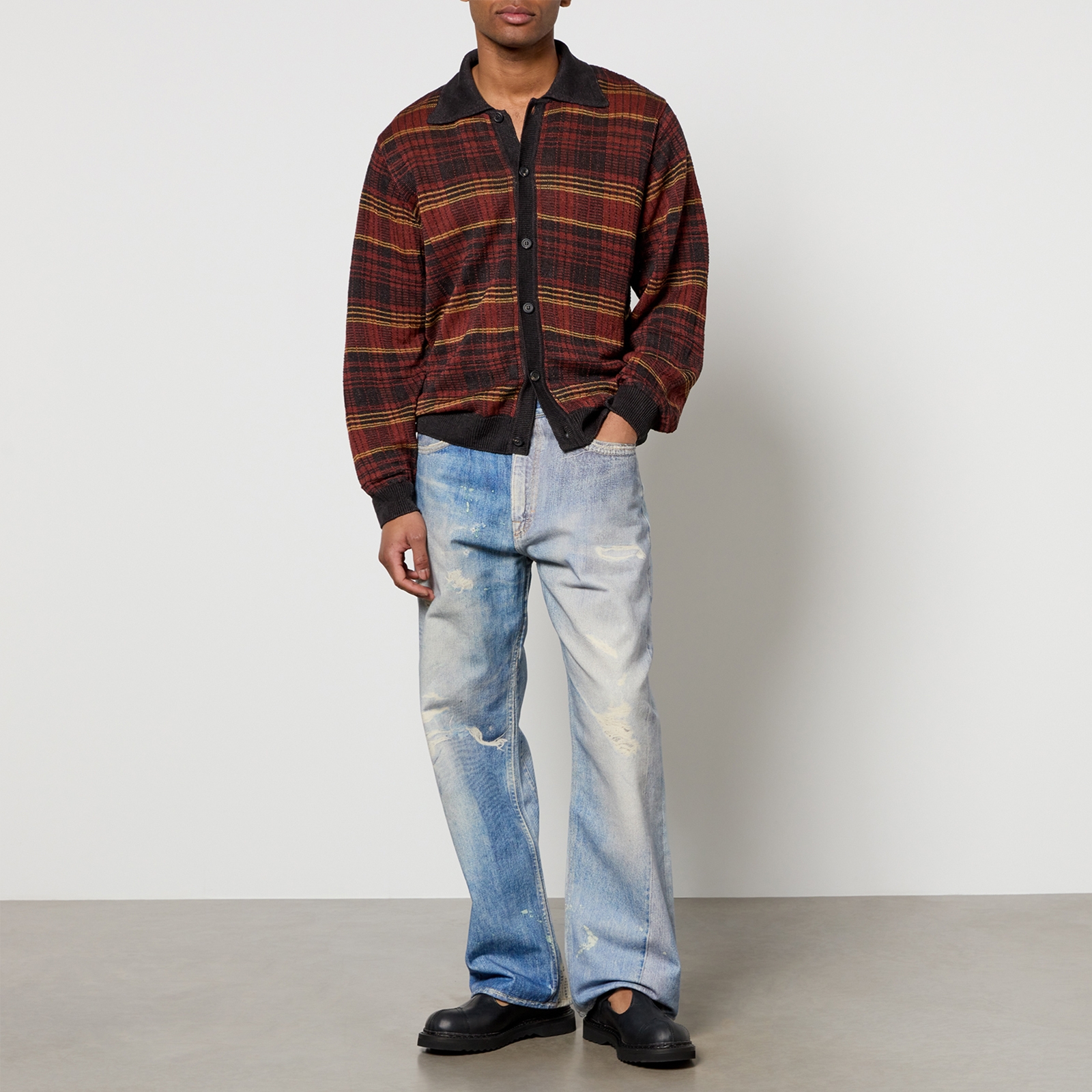 Our Legacy Evening Checked Intarsia-Knit Polo Jumper - IT 48/M 
