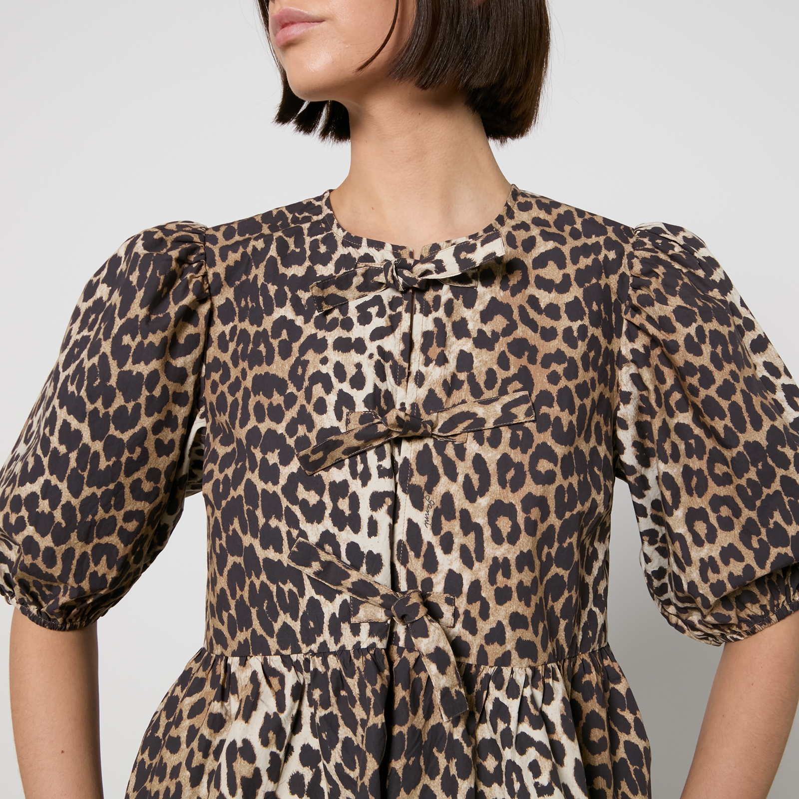 Ganni Leopard Print Organic Cotton Poplin Peplum Blouse Coggles