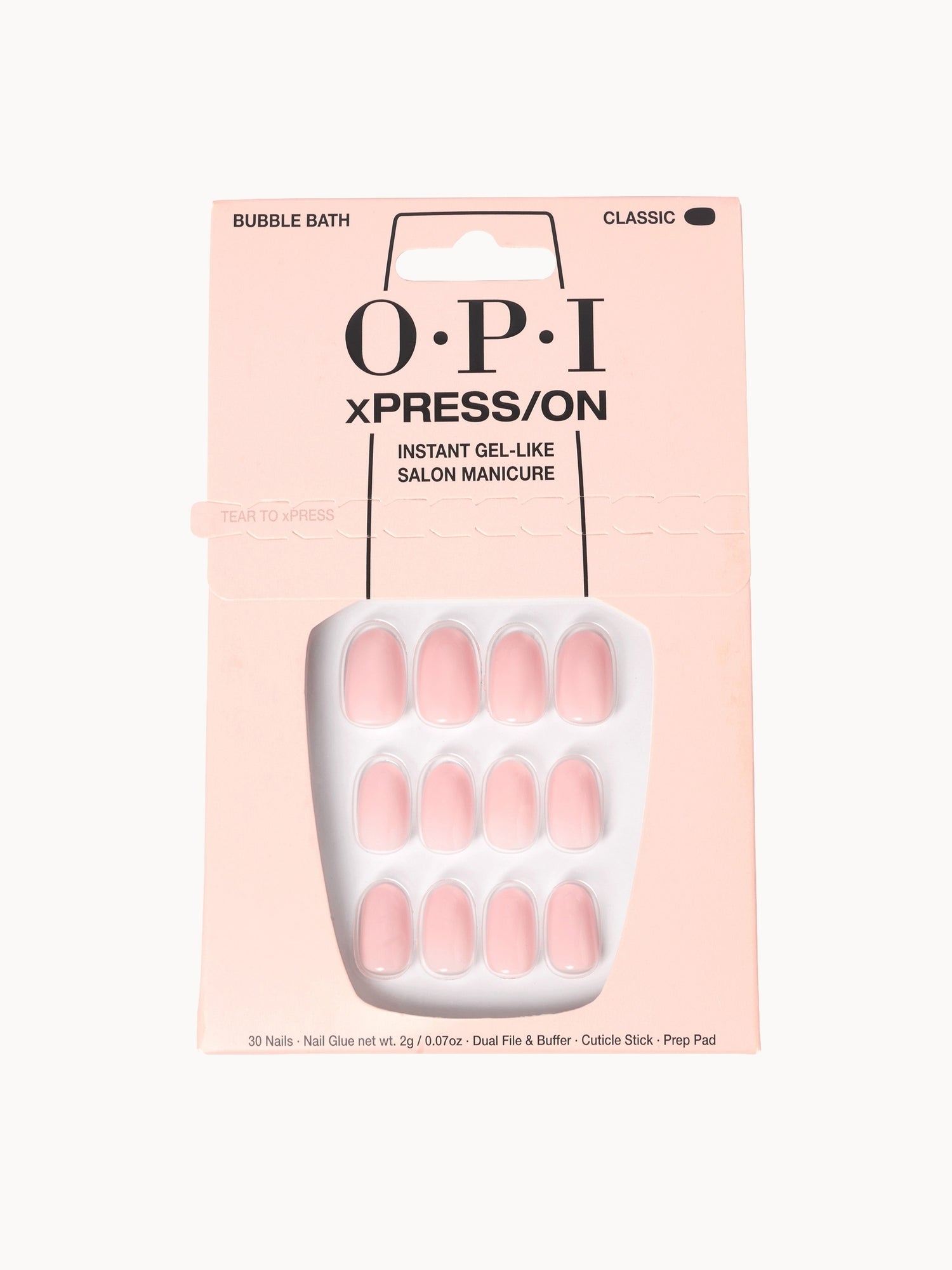 OPI xPRESS/ON Sheer Pink Press On Nails Gel-Like Salon Manicure - Bubble Bath