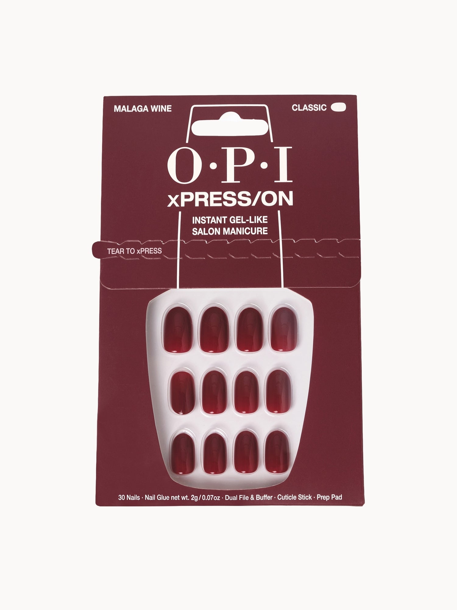 OPI xPRESS/ON Dark Red Press On Nails Gel-Like Salon Manicure - Malaga Wine