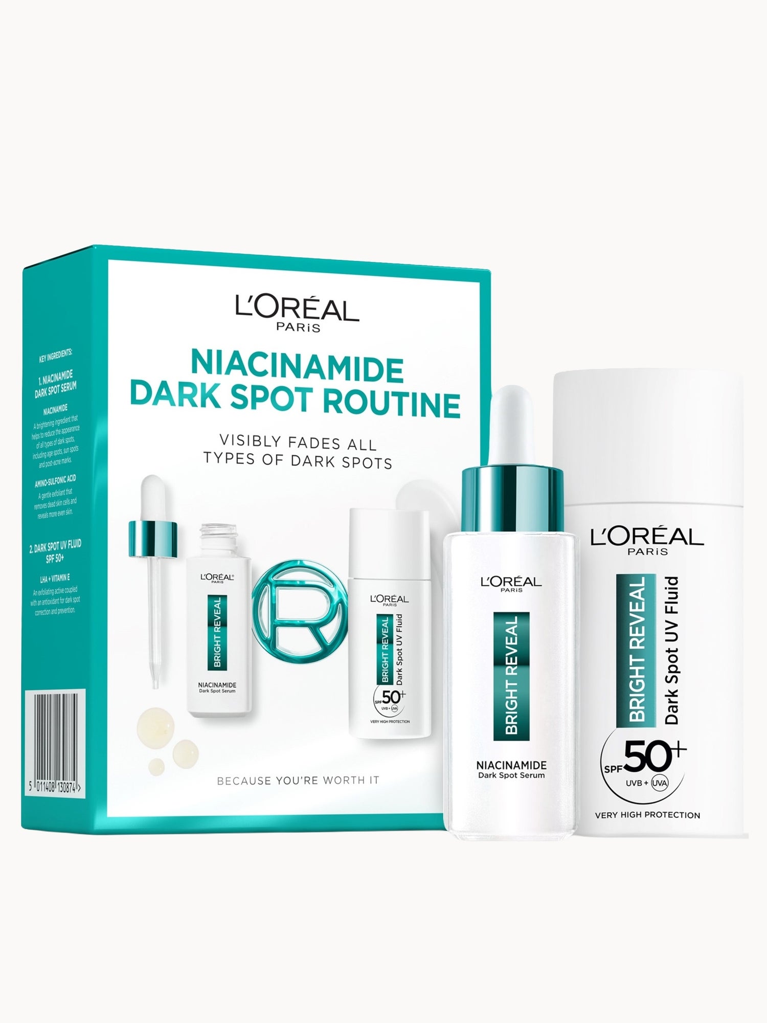 L'Oréal Paris Bright Reveal Niacinamide Dark Spot Set with Serum and UV Fluid SPF50+
