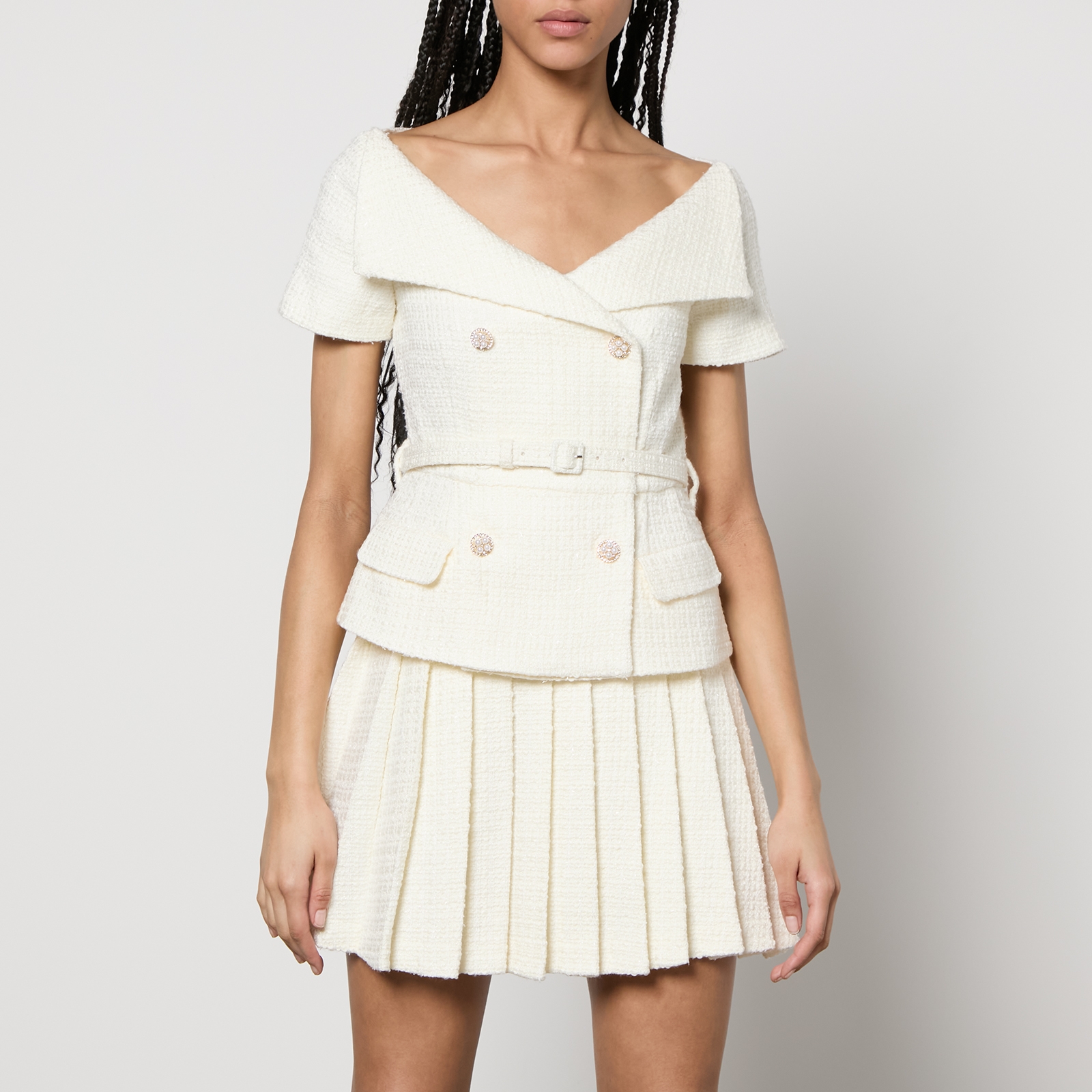 スカート SELF PORTRAIT White Boucle Mini Skirt Self-Portrait Bouclé Mini Dress - US 6/UK 10 | Coggles