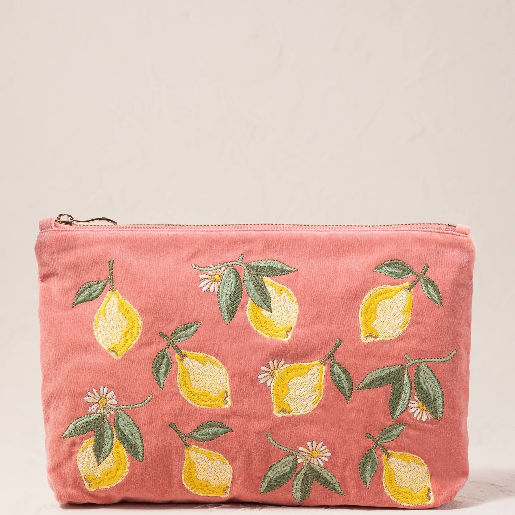 Elizabeth Scarlett Lemon Blossom Coral Velvet Everyday Pouch