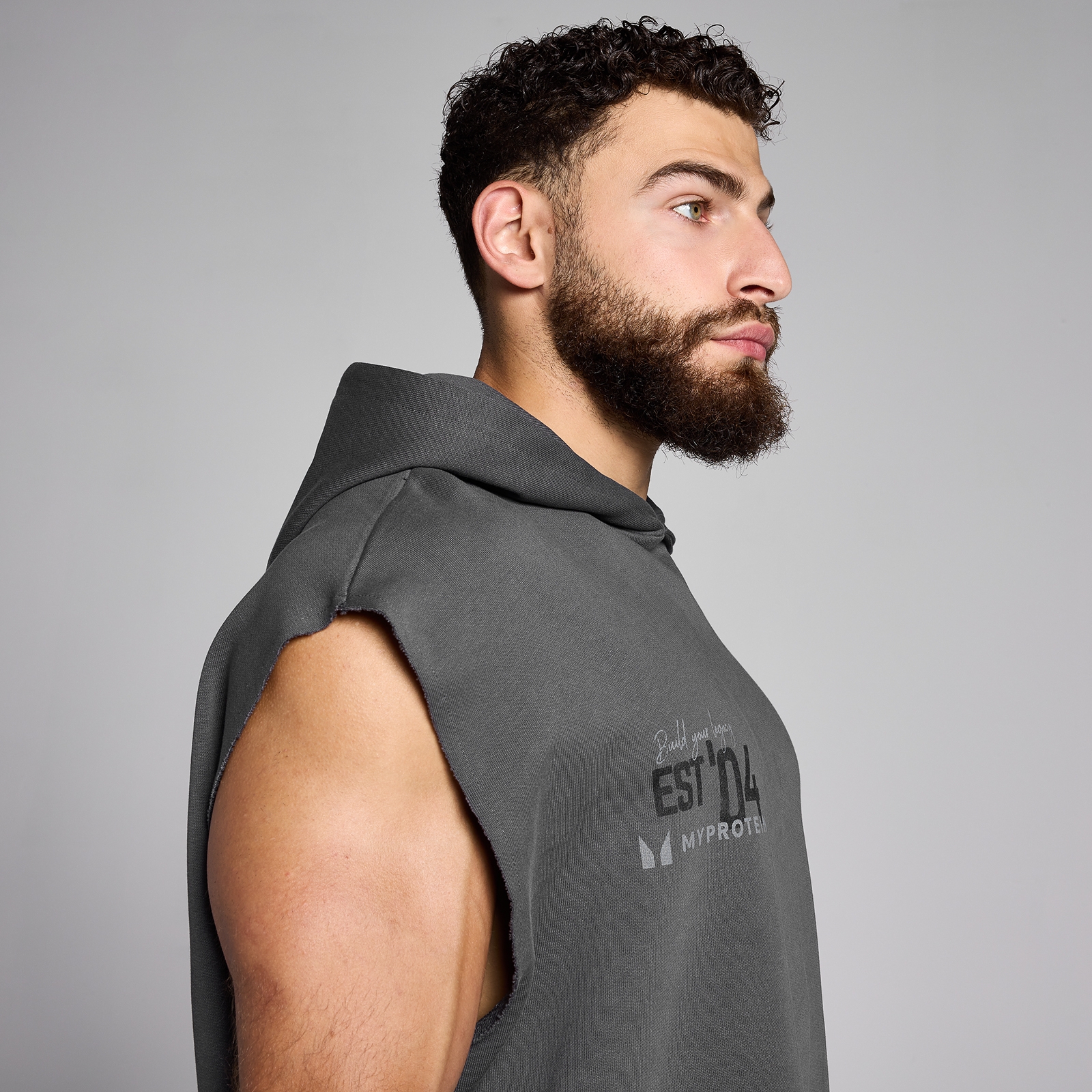 メンズウェア Progress | Hooded Vest MP Men's Origin Graphic Hooded Vest - Washed Grey | Myprotein UK
