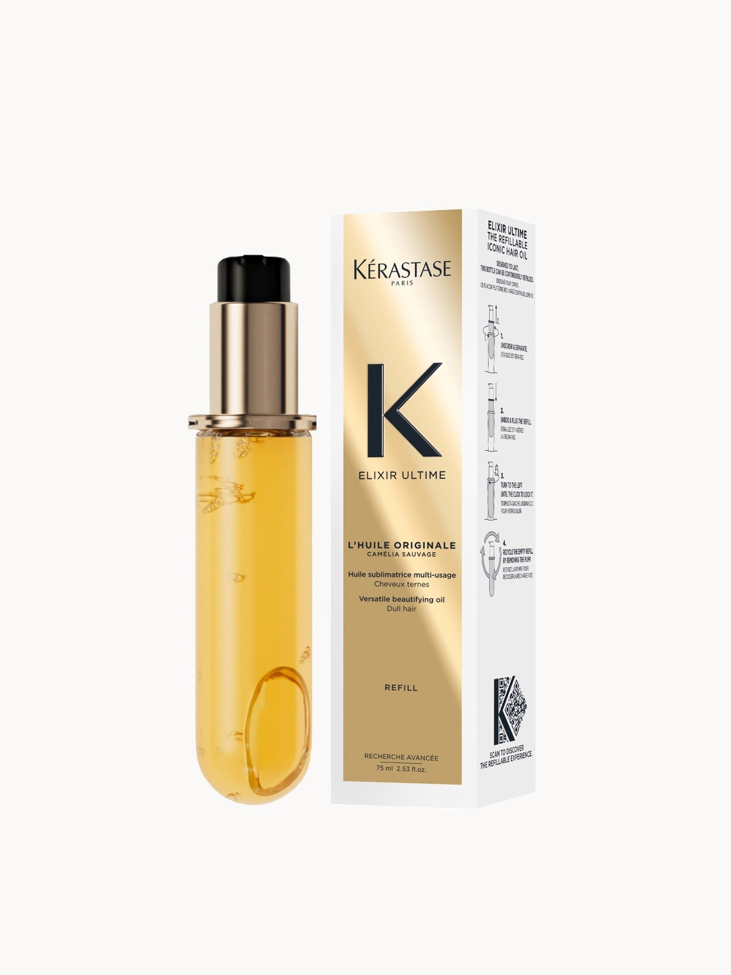 Kérastase Elixir Ultime Hair Oil L'Huile Originale Refill Capsule, For All Hair Types with Argan Oil & Heat Protection 75ml
