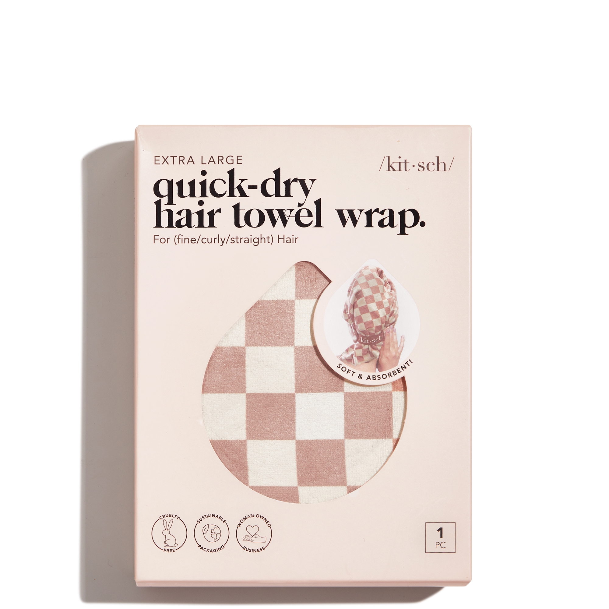 Kitsch Extra Large Quick-Dry Hair Towel Wrap - Terracotta Checker ...