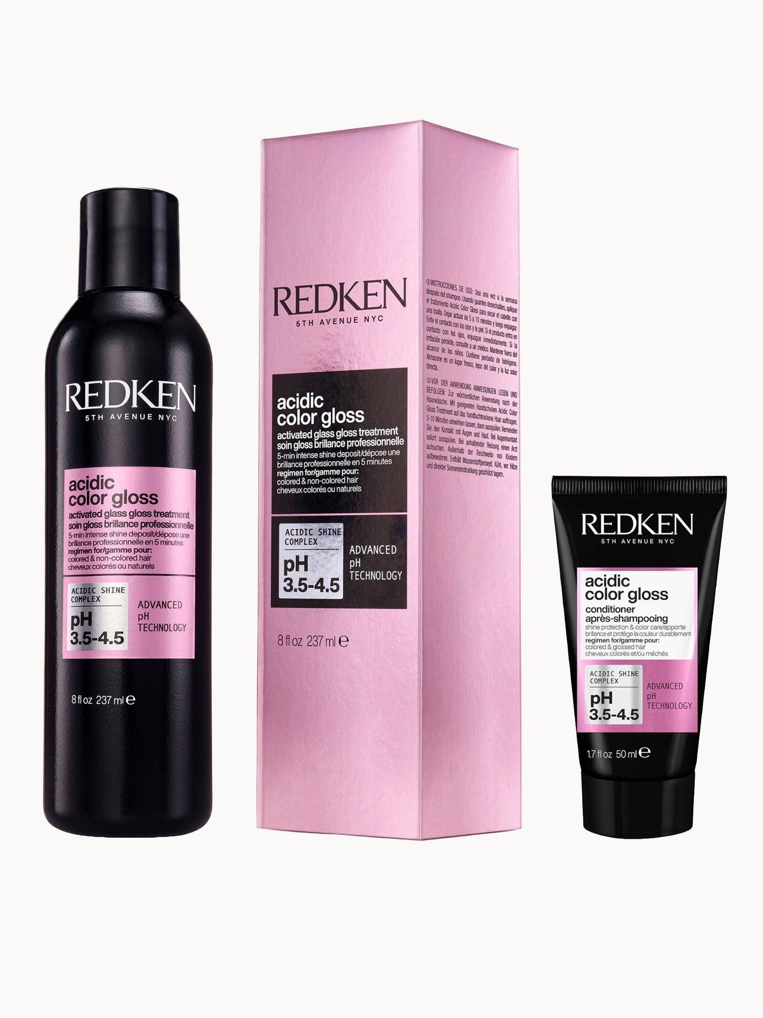 Redken Acidic Color Gloss Activated Glass Gloss Treatment 237ml and Conditioner Mini 50ml, Glass-Like Shine (Worth £36.78)