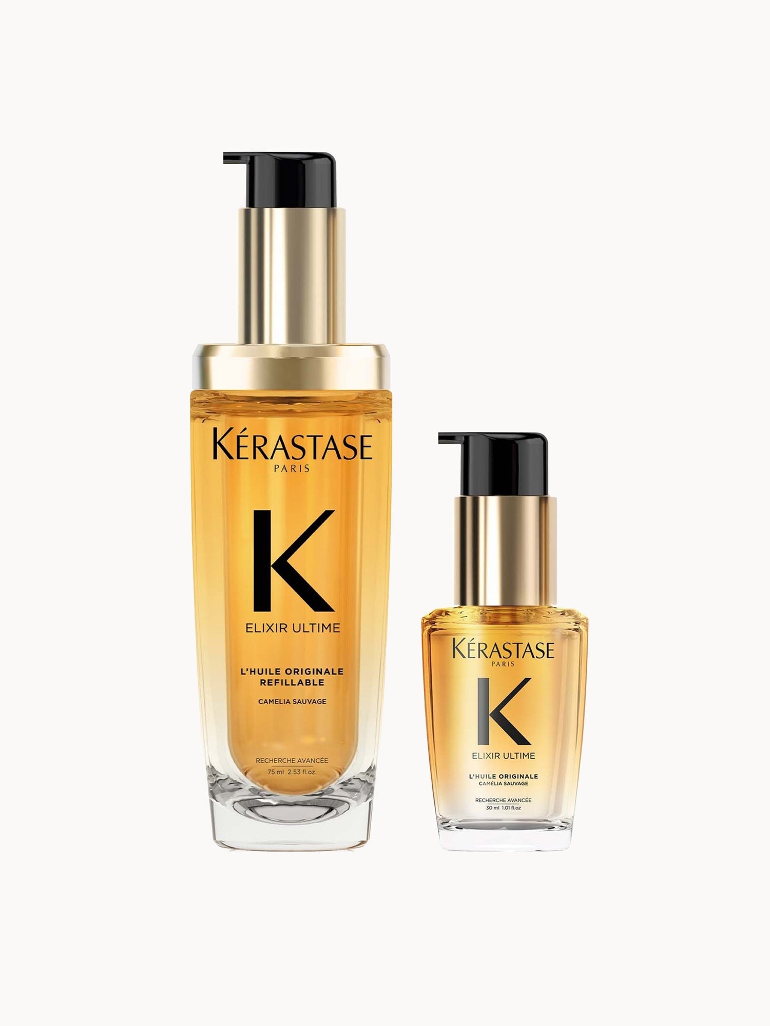 Kérastase Elixir Ultime L'Huile Originale Hair Oil 75ml and Elixir Ultime Hair Oil 30ml Travel Size Duo for All Hair Types