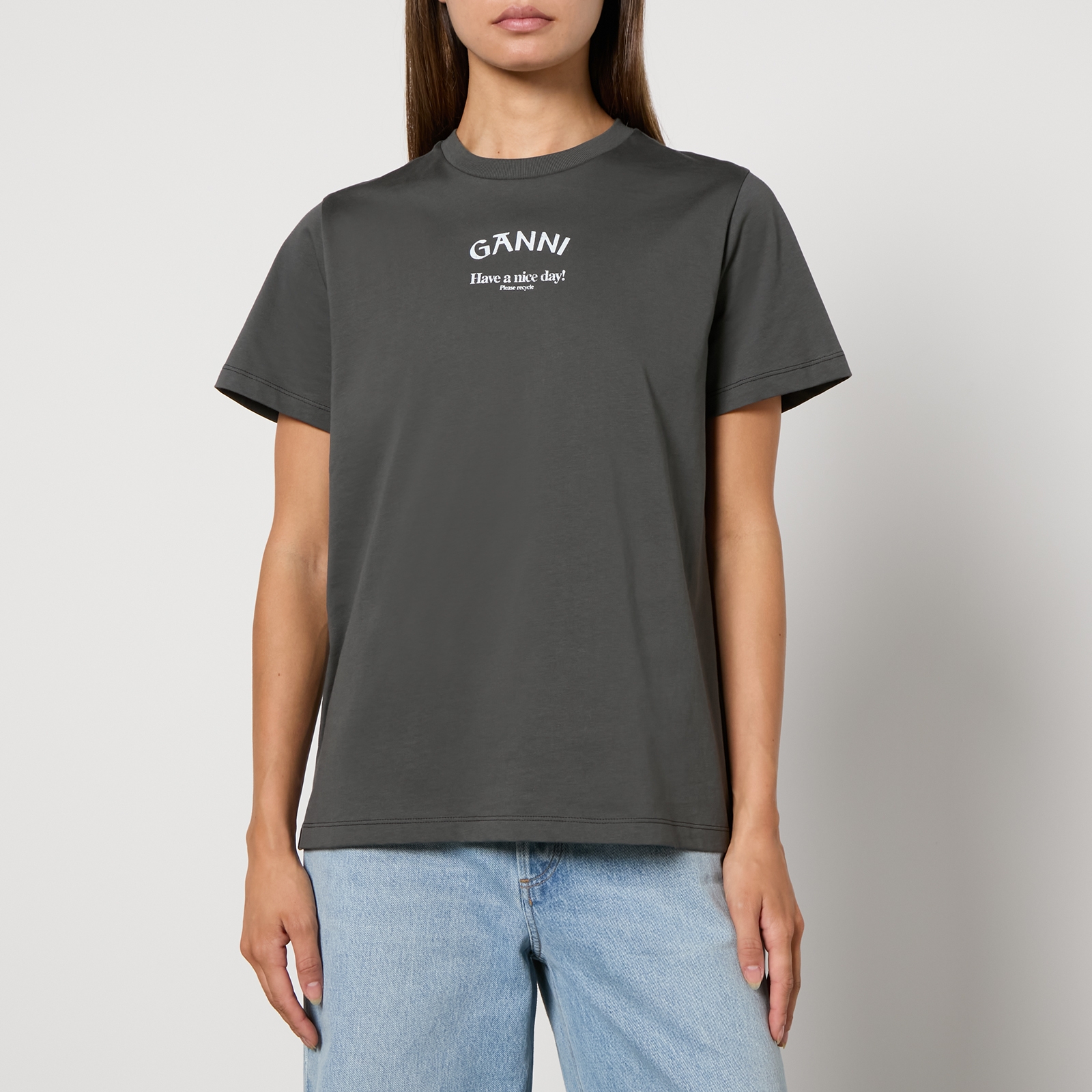 【関税&送料込】Ganni Ganni Slate Cotton T-Shirt GANNI cotton t-shirt Thin Jersey GoGo Relaxed T-shirt PRM EU