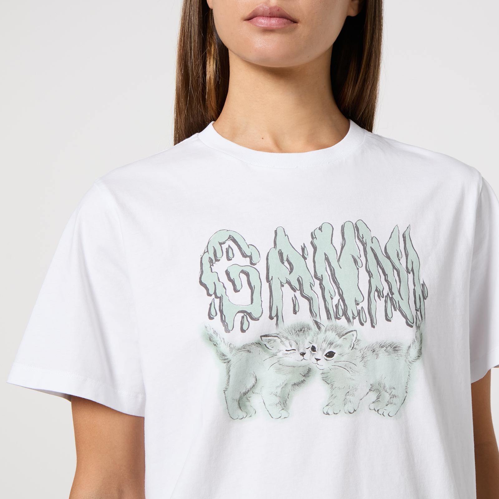 Ganni Basic Love Cats Cotton-Jersey T-Shirt - XS | Coggles