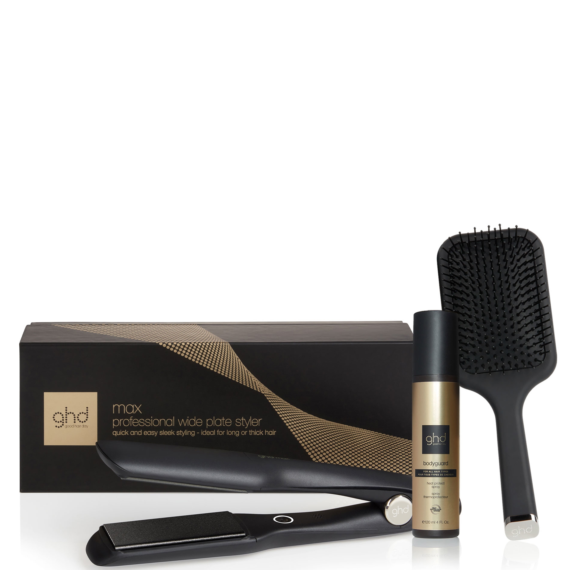 ghd Max Wide Plate Hair Straightener and Styling Trio LOOKFANTASTIC