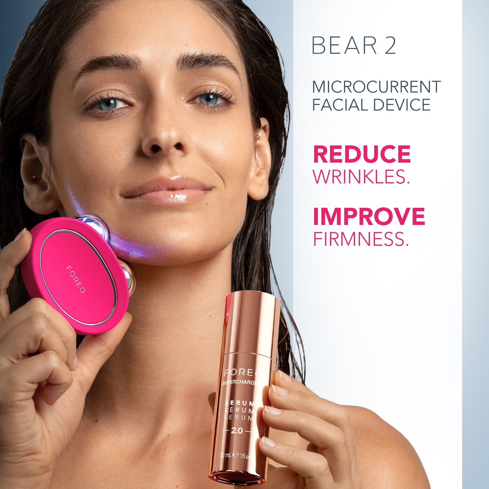 FOREO BEAR 2 Fuchsia and SUPERCHARGED Serum 2.0 Bundle (Worth