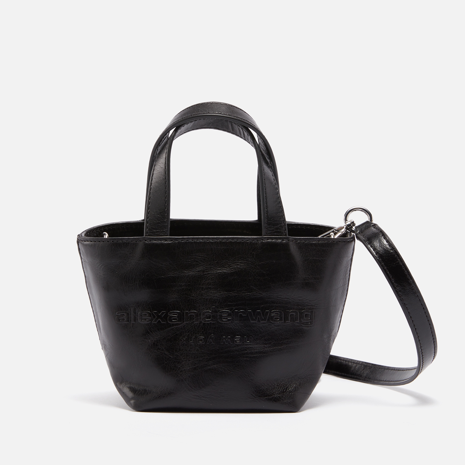 【送料&関税込】Alexander Wang Black Leather Small Pinch Han ALEXANDERWANG | Small Pinch Crackle Patent Leather Tote Bag