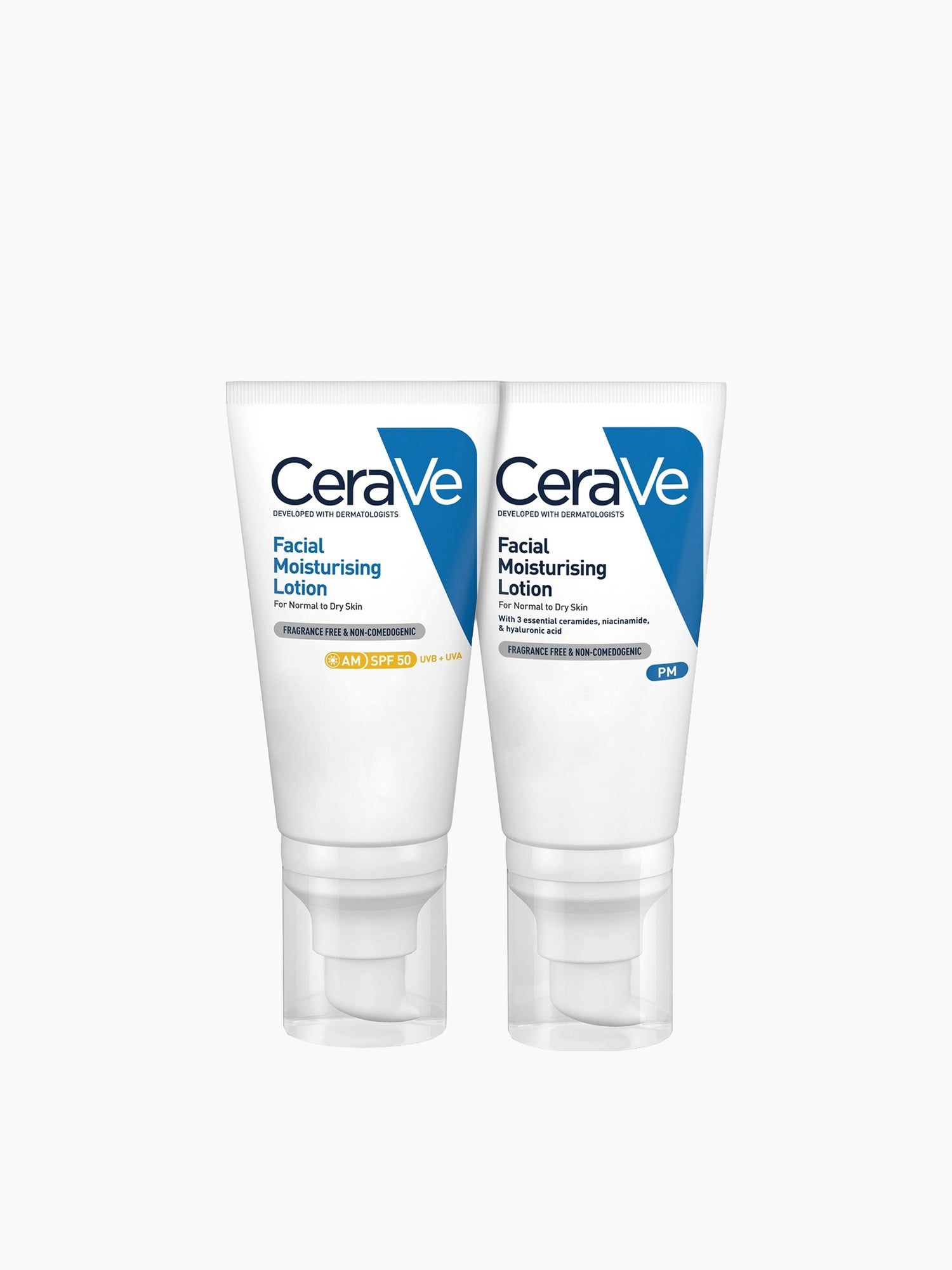 CeraVe Day & Night Facial Moisturising Duo for Dry Skin with SPF 50 and Niacinamide