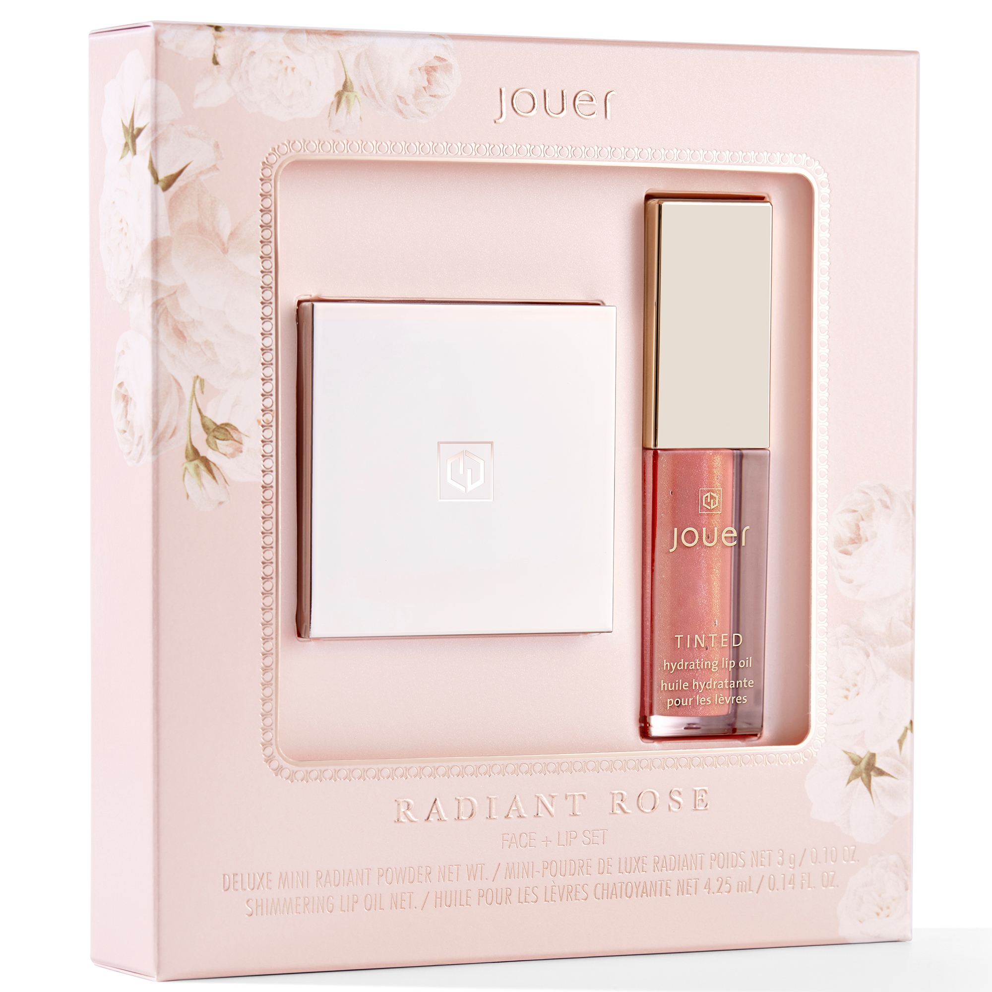 Jouer Cosmetics Radiant Rose Deluxe Powder and Shimmering Lip Oil Set | CultBeauty