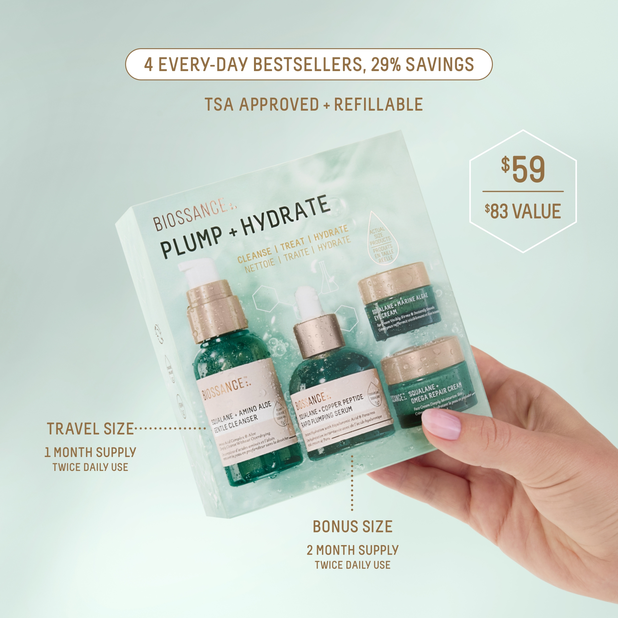 QUAQLIA BELLEOUAGE エッセンス＆クリームセット Plump + Hydrate Set | Biossance