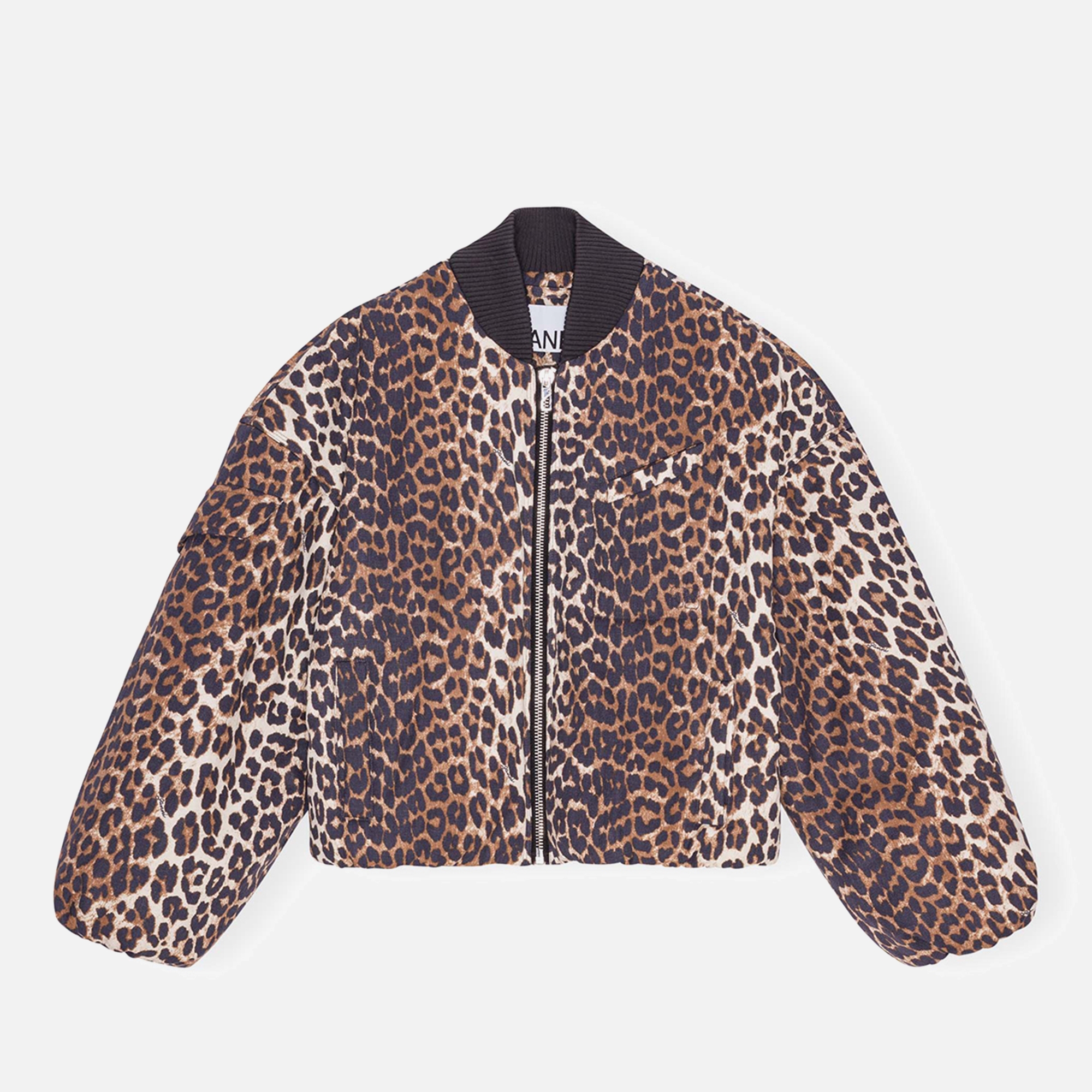ブルゾン Ganni Ganni Leopard-Print Jacket In Canvas Almond Milk Leopard Cotton Canvas Jacket | GANNI US