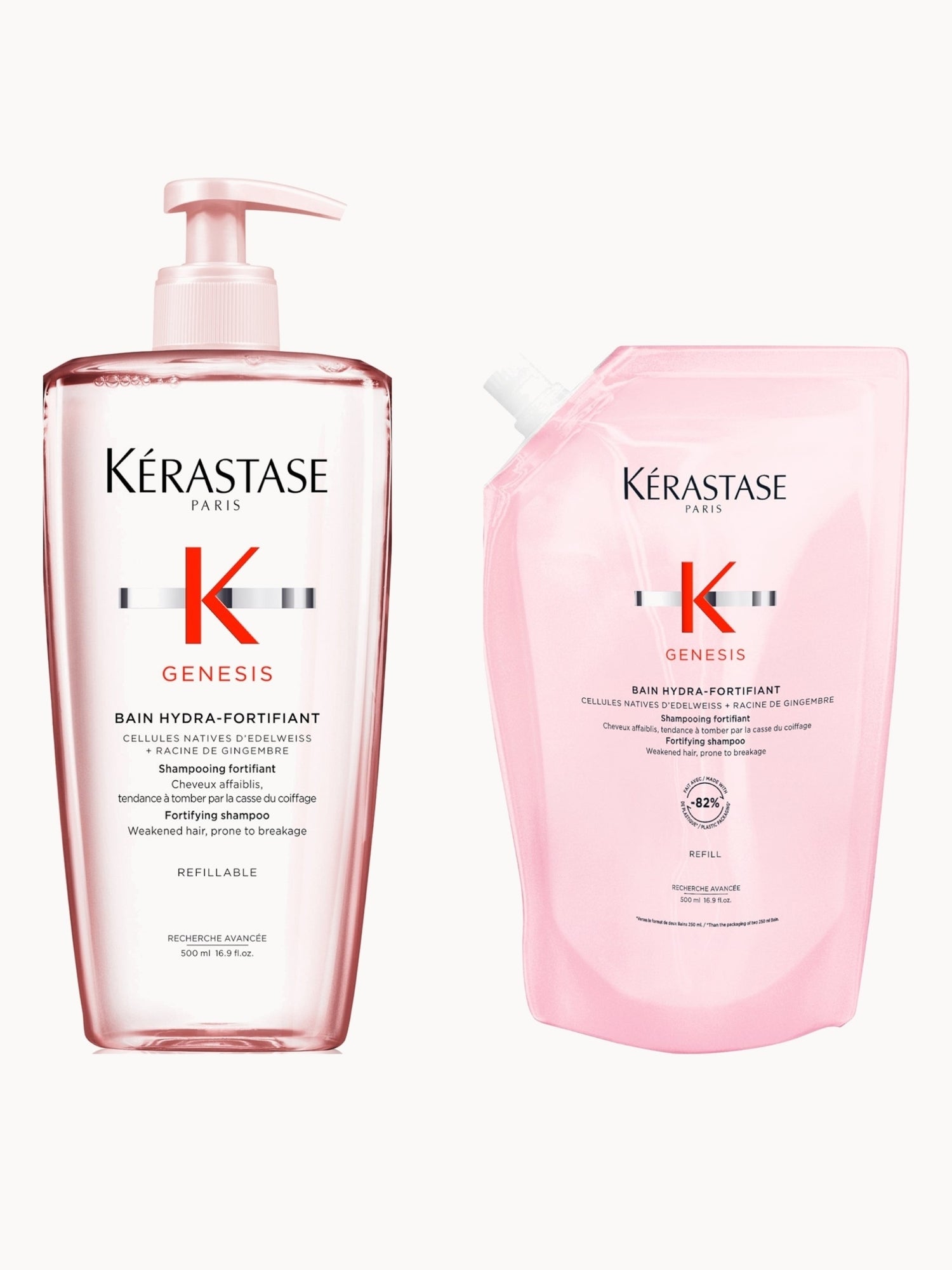 Kérastase Genesis Hydra-Fortifiant Refillable Shampoo And Refill Pouch Duo 500ml For Hair Fall Due To Breakage