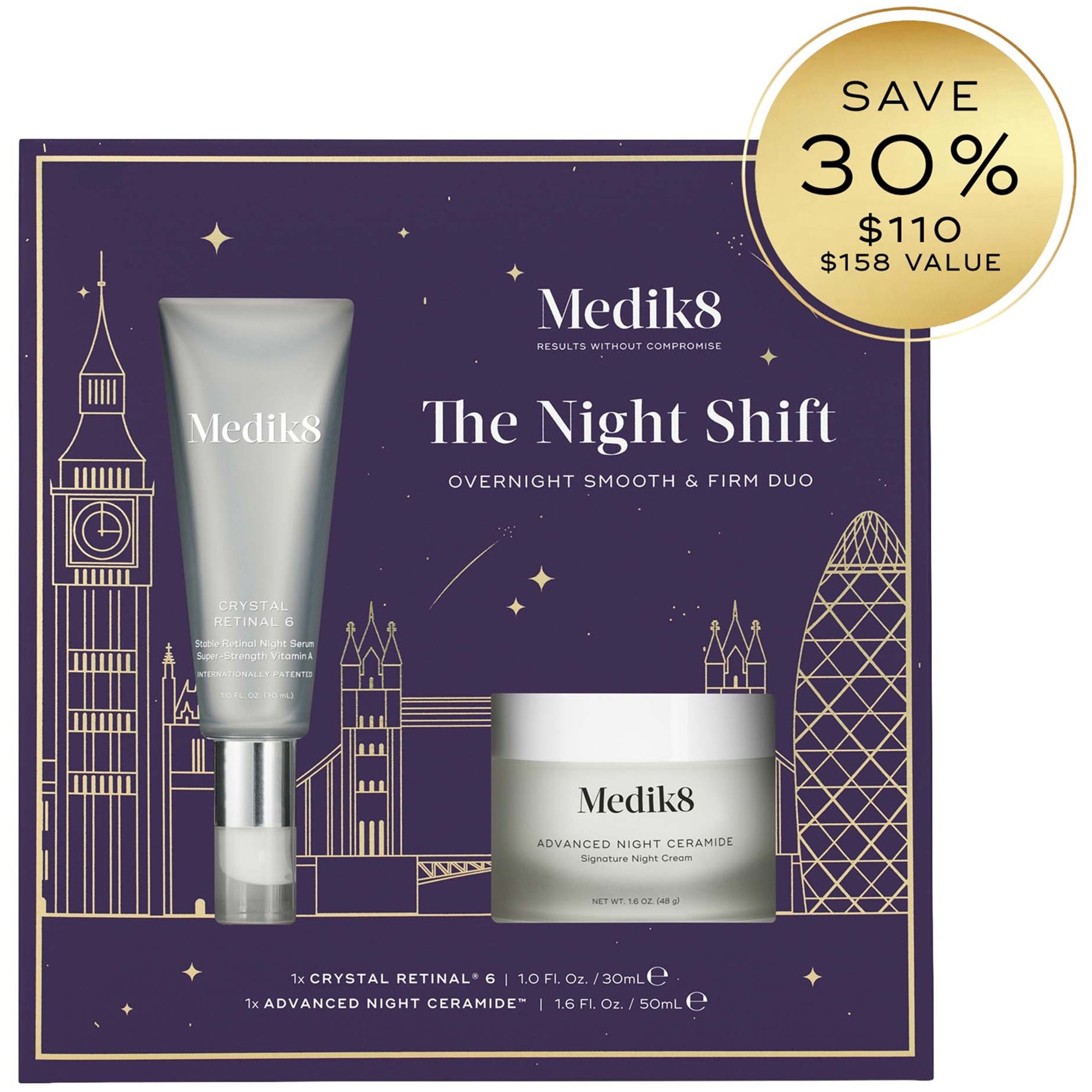 Medik8 The Night Shift Overnight Smooth & Firm Duo 80ml ($158