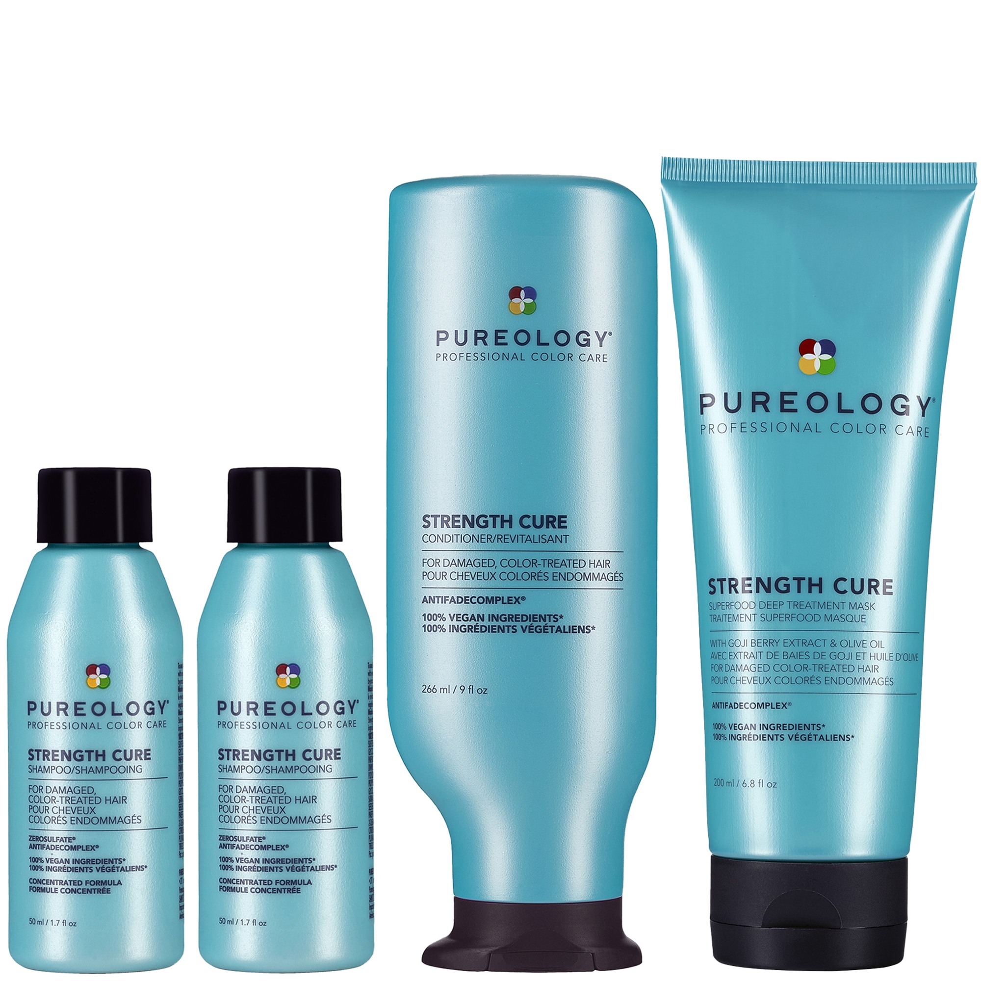Pureology Strength Cure 2x Mini Shampoo 50ml Conditioner 266ml & Superfood Deep Treatment Mask 200ml Bundle (Worth £72.88)