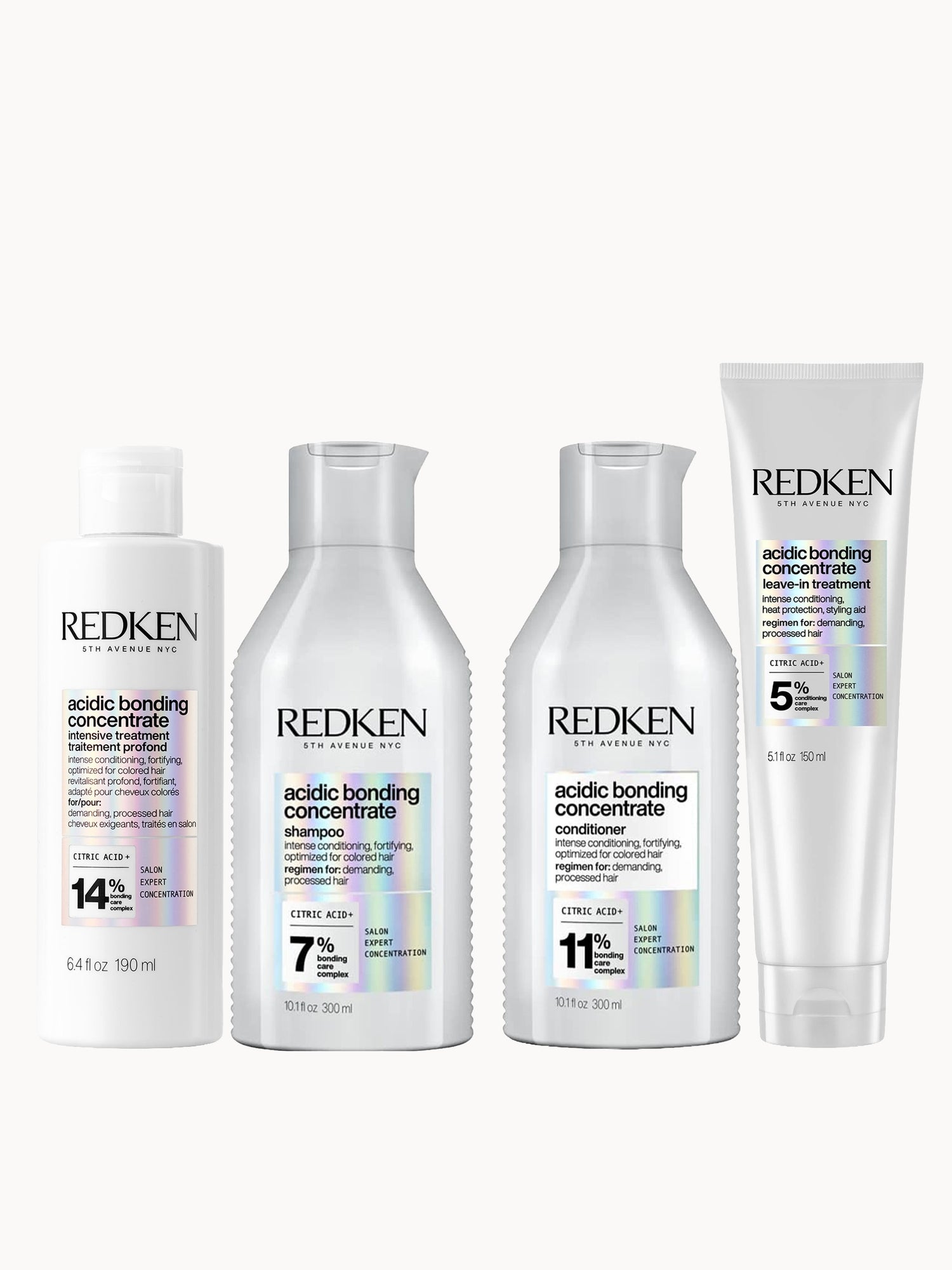 Redken Acidic Bonding Concentrate Pre-Treatment 190ml, Shampoo and Conditioner 300ml, and Leave-in Treatment 150ml Bundle
