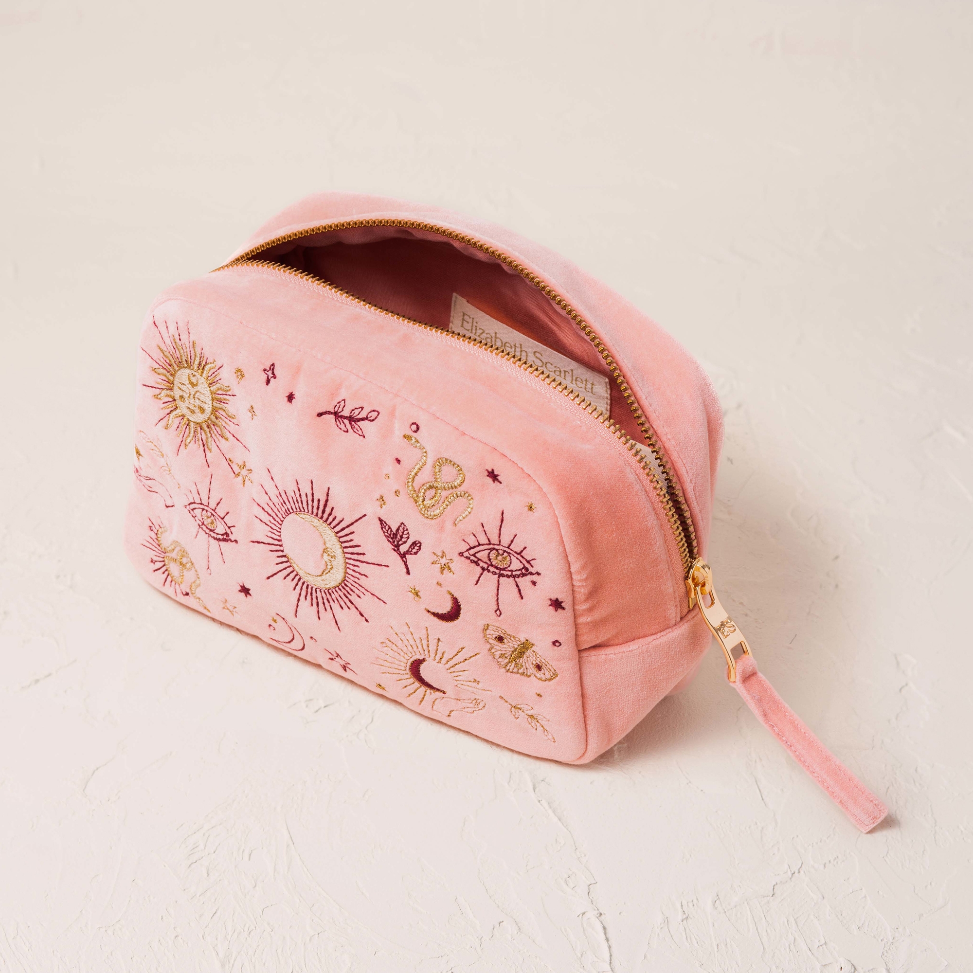 Elizabeth Scarlett Boho Mysticism メイクアップポーチ ピンク Elizabeth Scarlett Boho Mysticism Pale Pink Velvet Mini