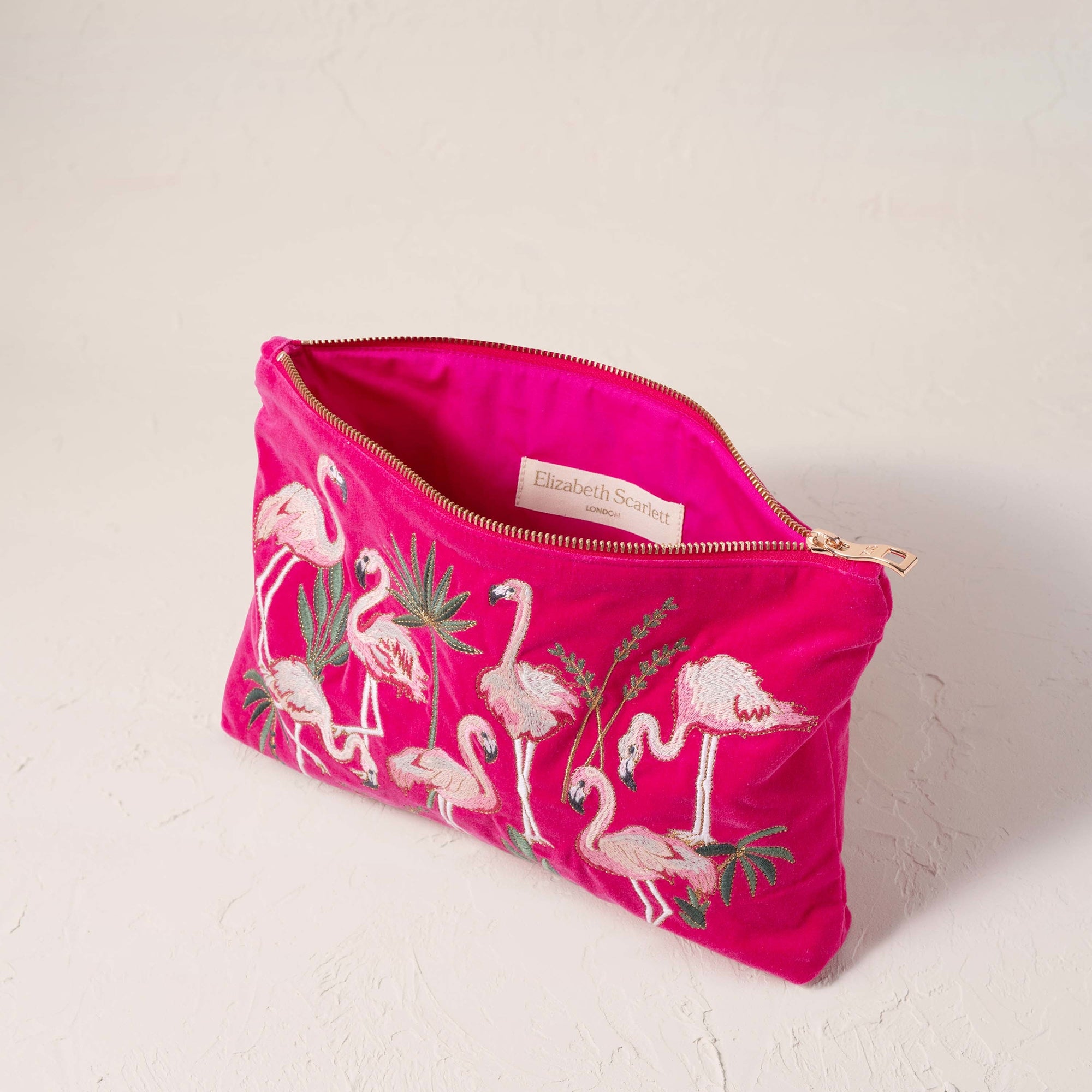 Elizabeth Scarlett Flamingos Pink Velvet Everyday Pouch 