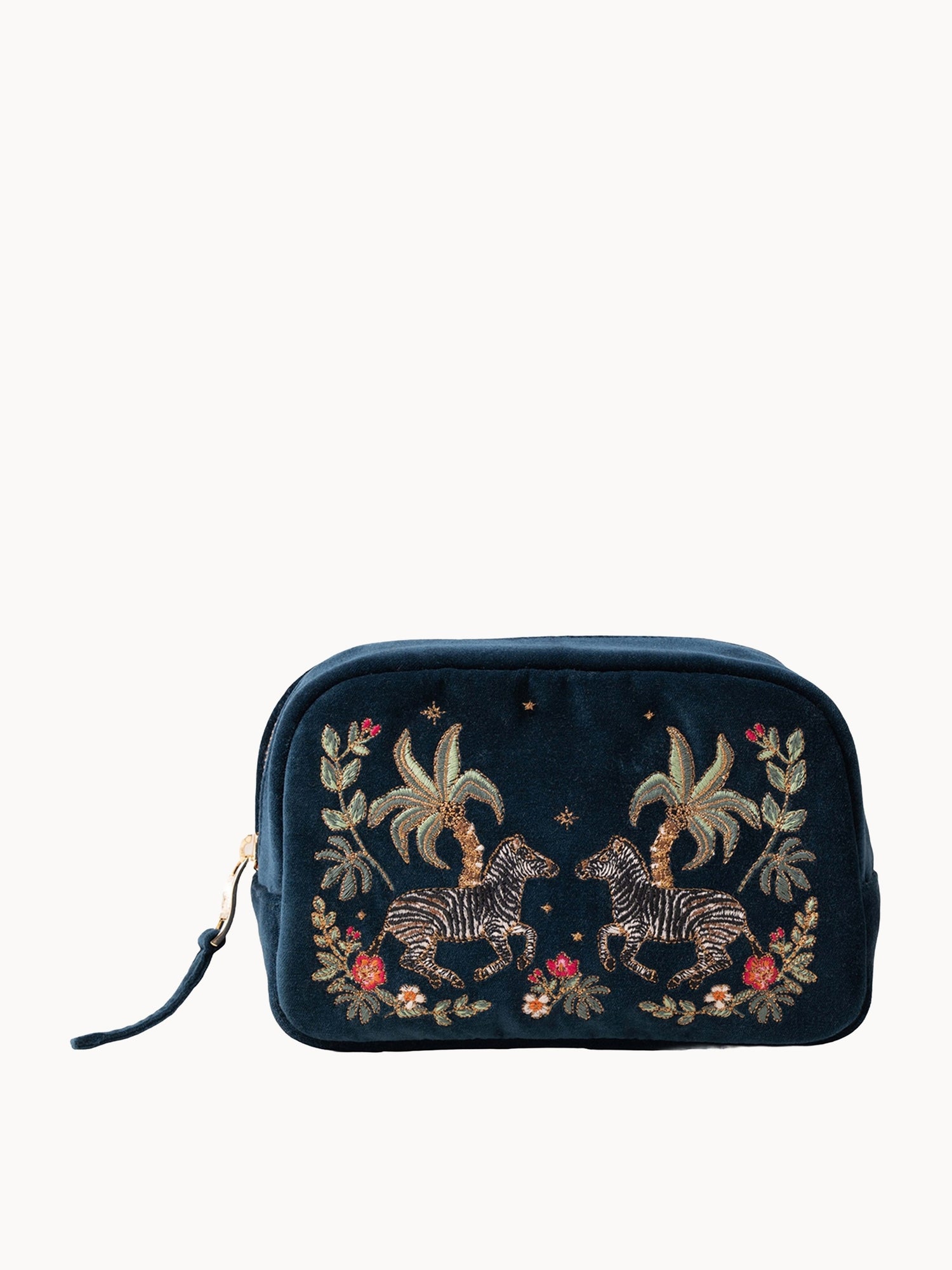Elizabeth Scarlett Wild Zebra Palm Navy Velvet Everyday Pouch