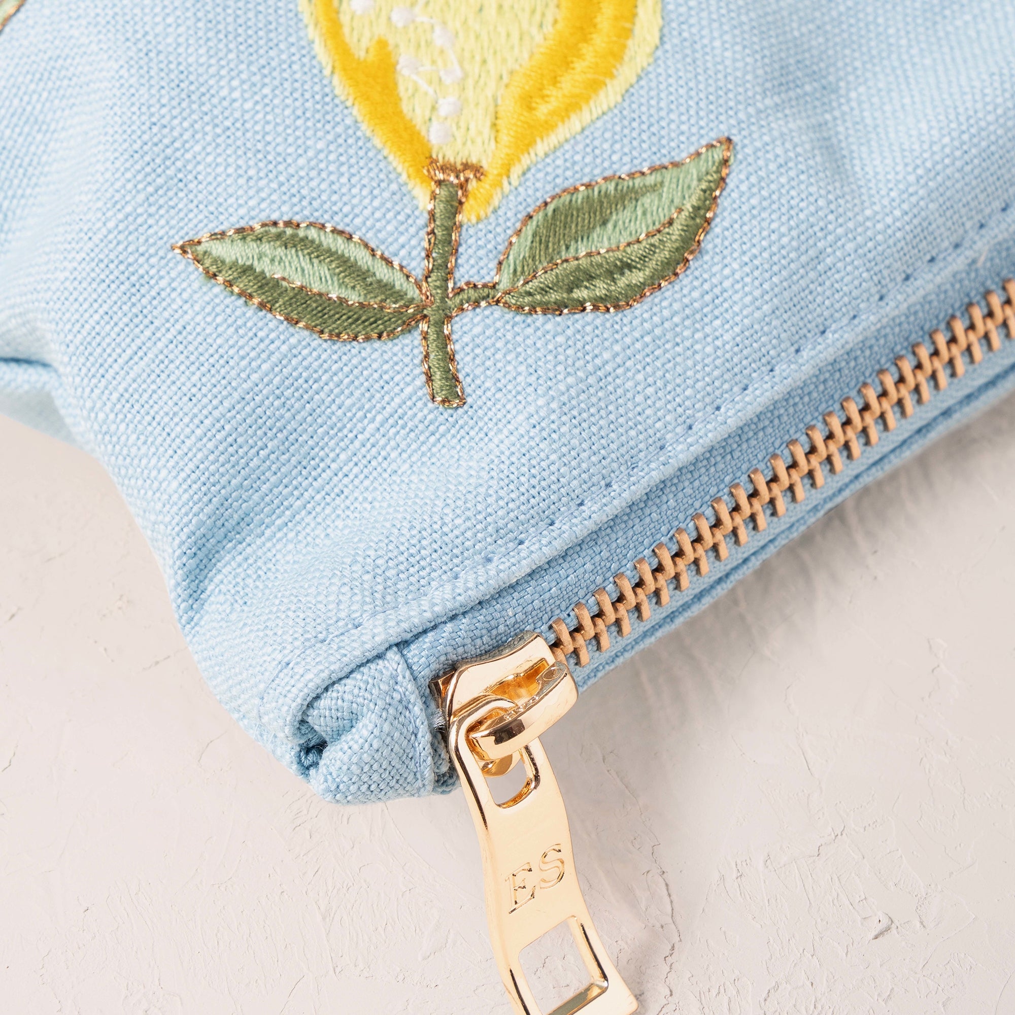 Elizabeth Scarlett Lemon Blossom French Blue Cotton Everyday Pouch 