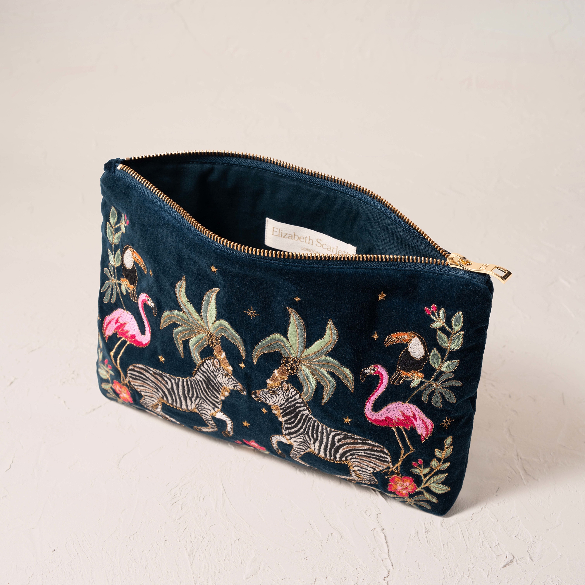 Elizabeth Scarlett Wild Zebra Palm Navy Velvet Everyday