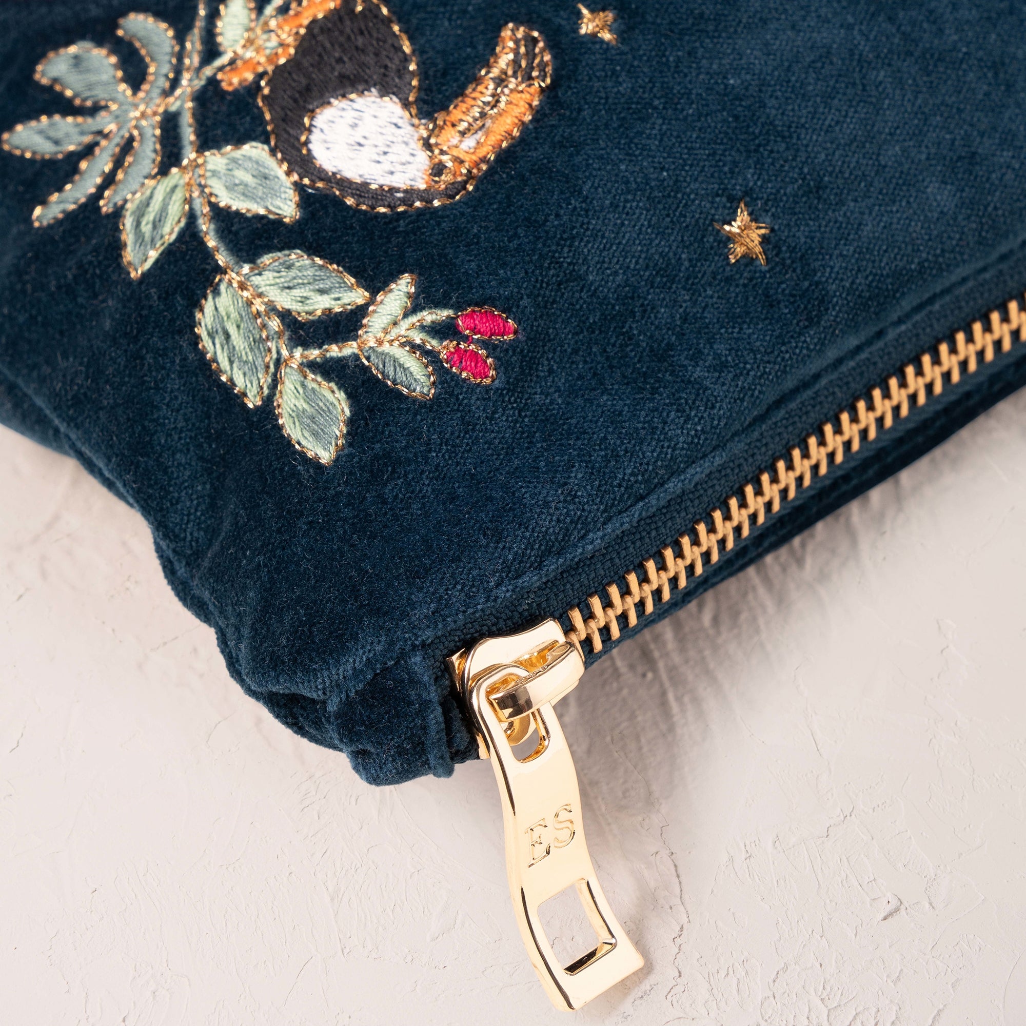 Elizabeth Scarlett Wild Zebra Palm Navy Velvet Everyday Pouch