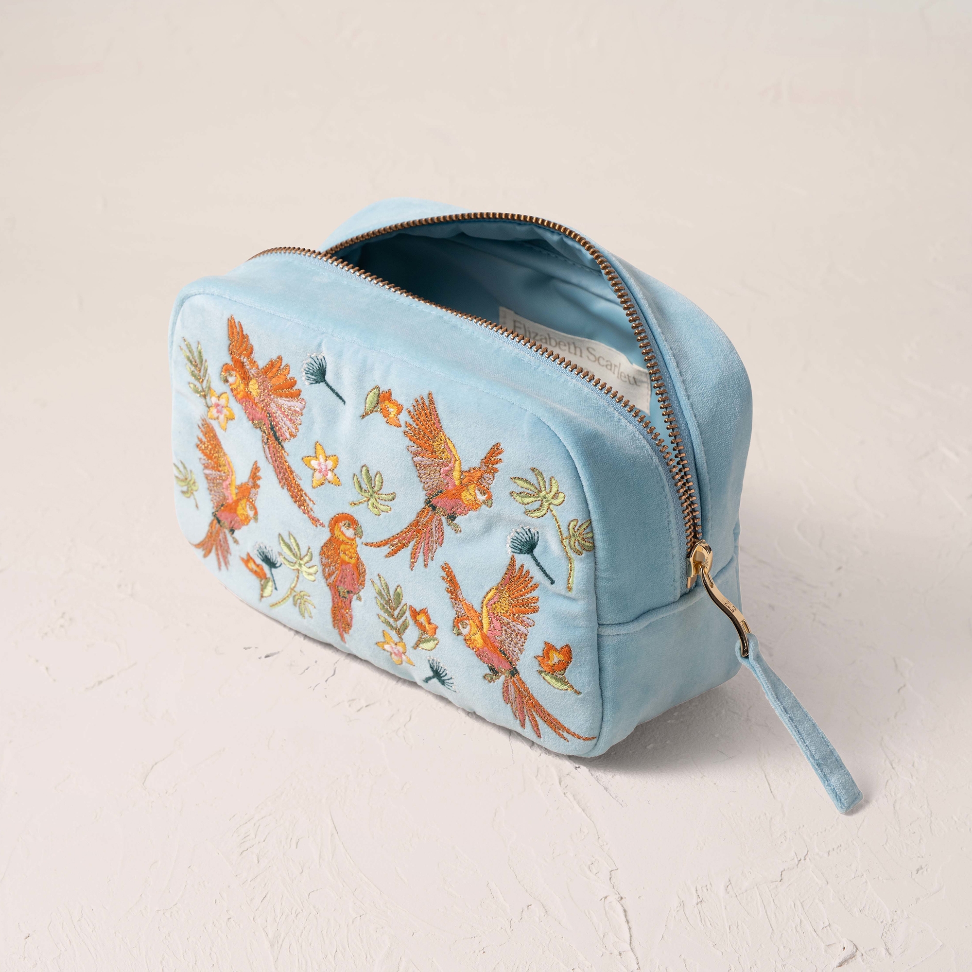 Elizabeth Scarlett Flying Parrots French Blue Velvet