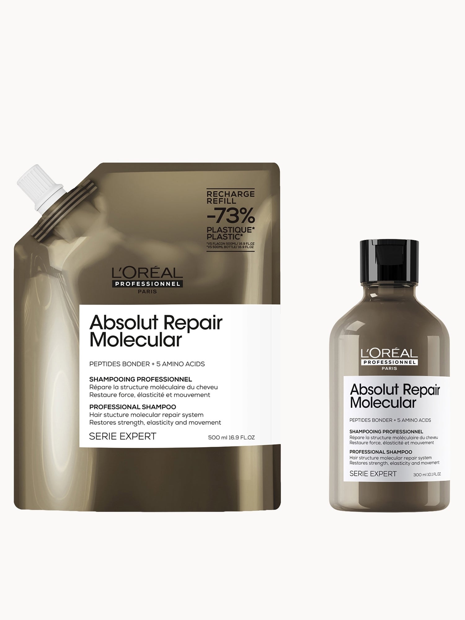 L’Oréal Professionnel Absolut Repair Molecular Shampoo 300ml and Refill Pack 500ml for damaged hair