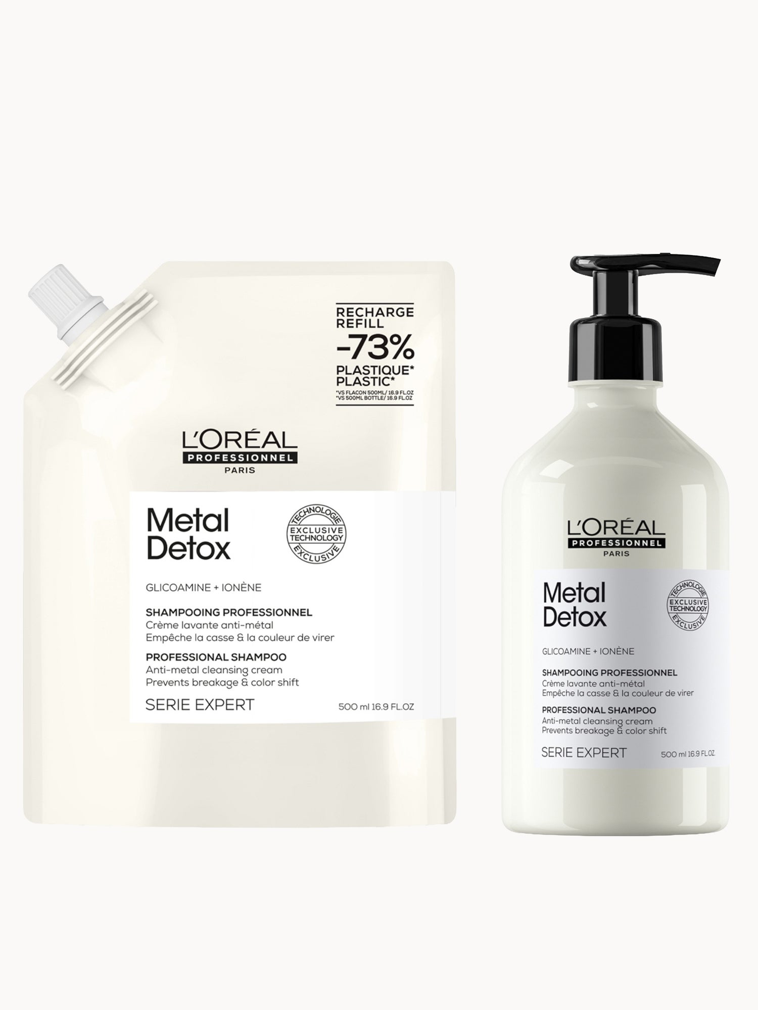 L’Oréal Professionnel Metal Detox Shampoo 500ml and Refill Pack 500ml for breakage & colour protection
