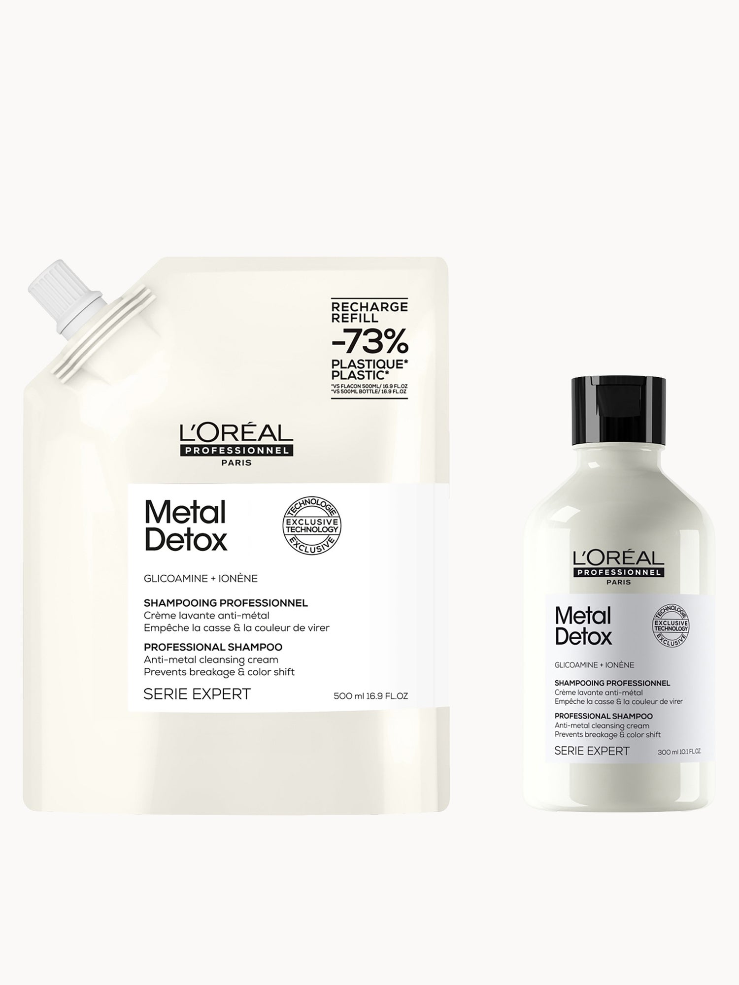 L’Oréal Professionnel Metal Detox Shampoo 300ml and Refill Pack 500ml for breakage & colour protection