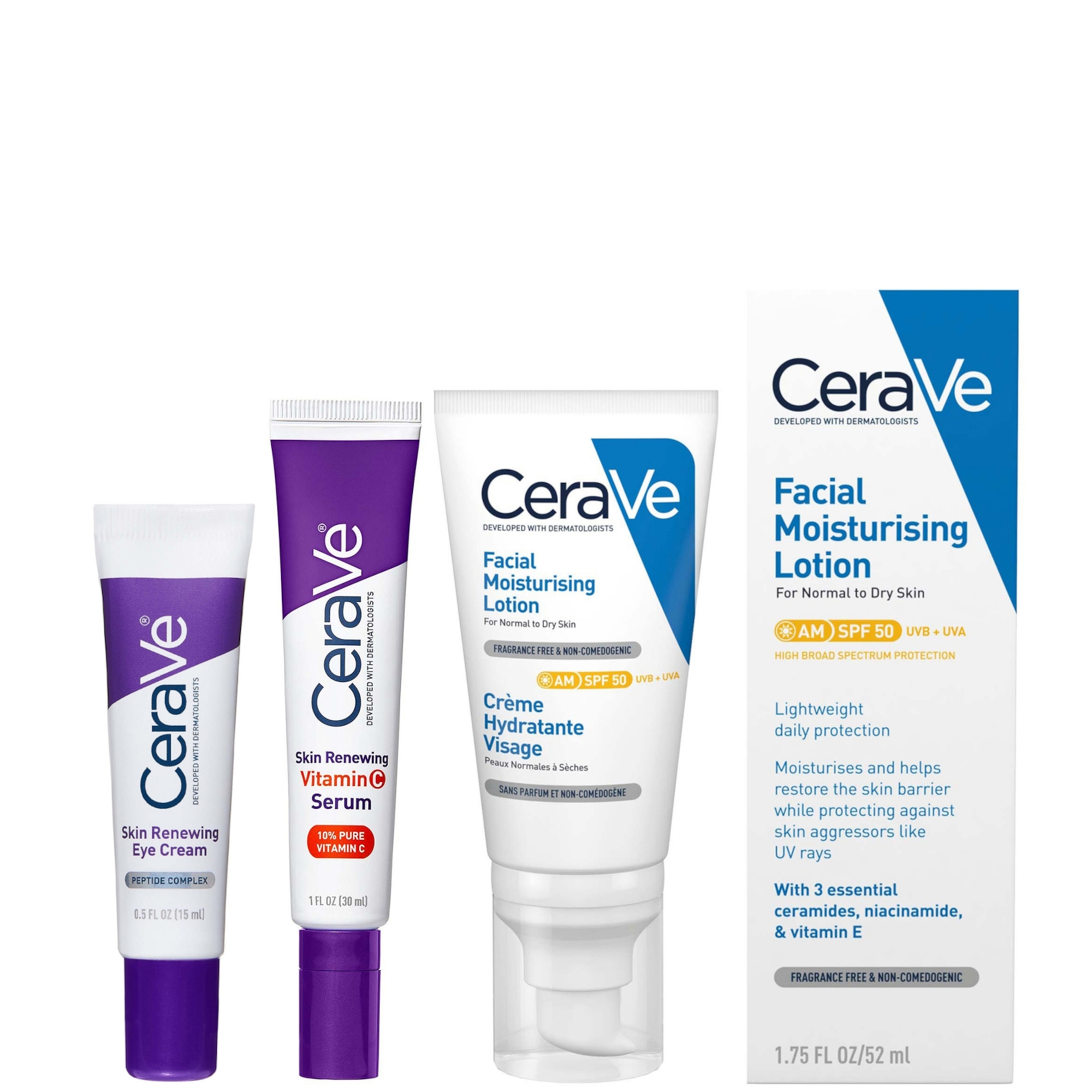 cult CeraVe Daily Care Routine for First Signs of Ageing Eye Cream Vitamin C Serum and Moisturiser with SPF50