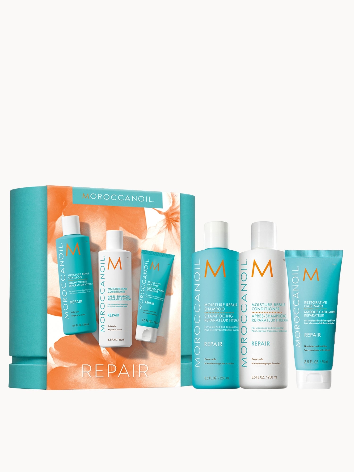 Moroccanoil Moisture Repair Shampoo and Conditioner Set with Free Restorative Hair Mask 75ml (Worth £52)