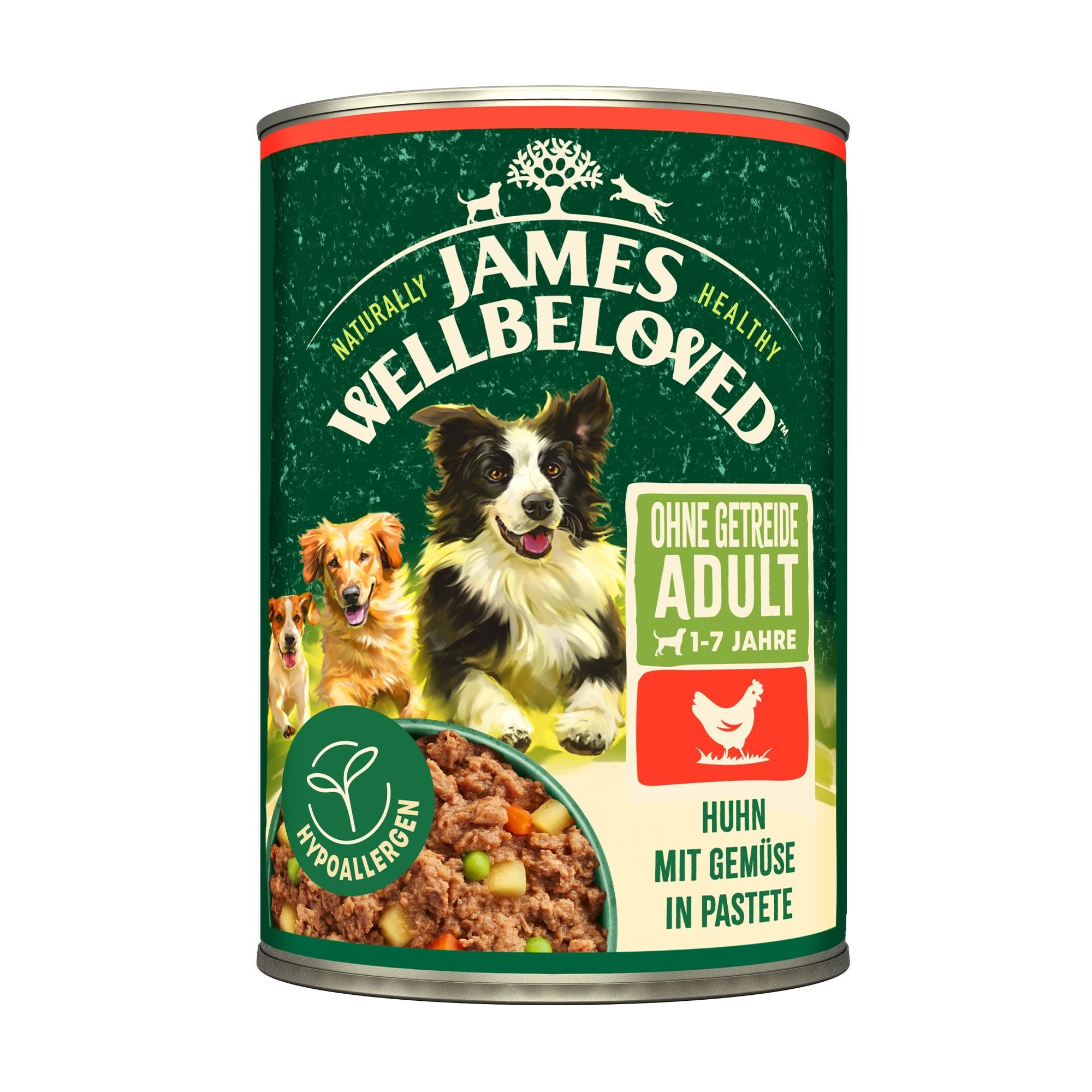 Adult Hund Nass ohne Getreide Huhn mit Gemse in Pastete - 400g Dose |  Wellbeloved DE