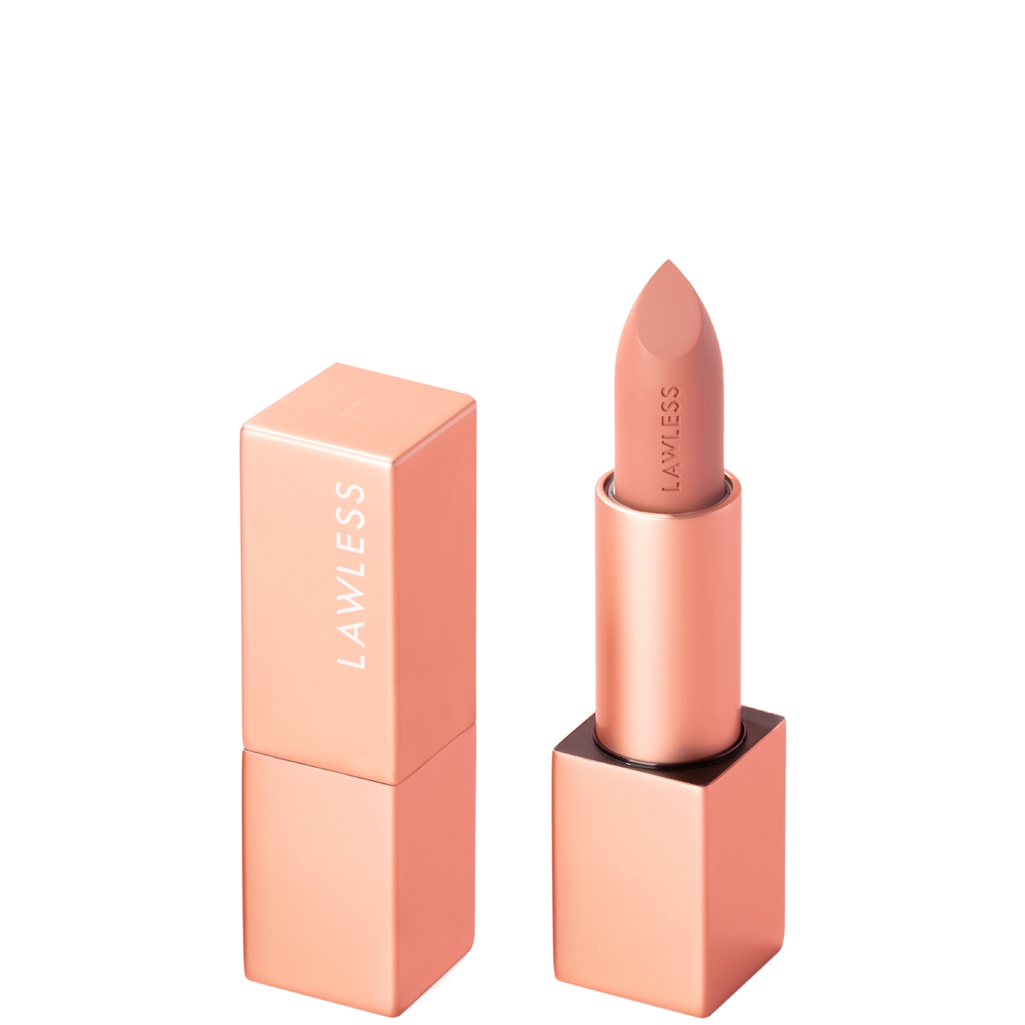 A close-up of LAWLESS BEAUTY Forget the Filler Lip-Plumping Line-Smoothing Satin Cream Lipstick a tool of seduction