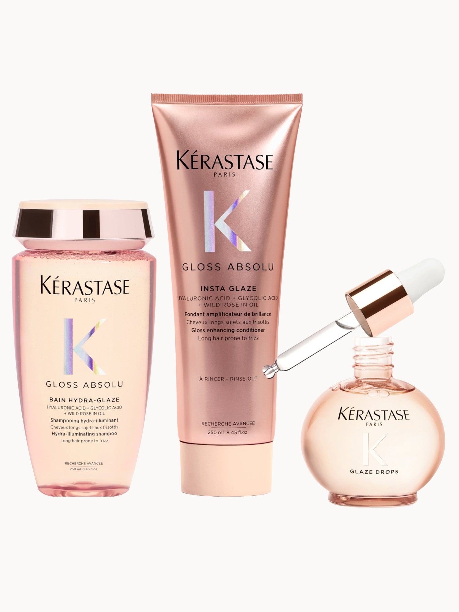 Kérastase Gloss Absolu Shampoo, Conditioner and Oil Trio, with Wild Rose
