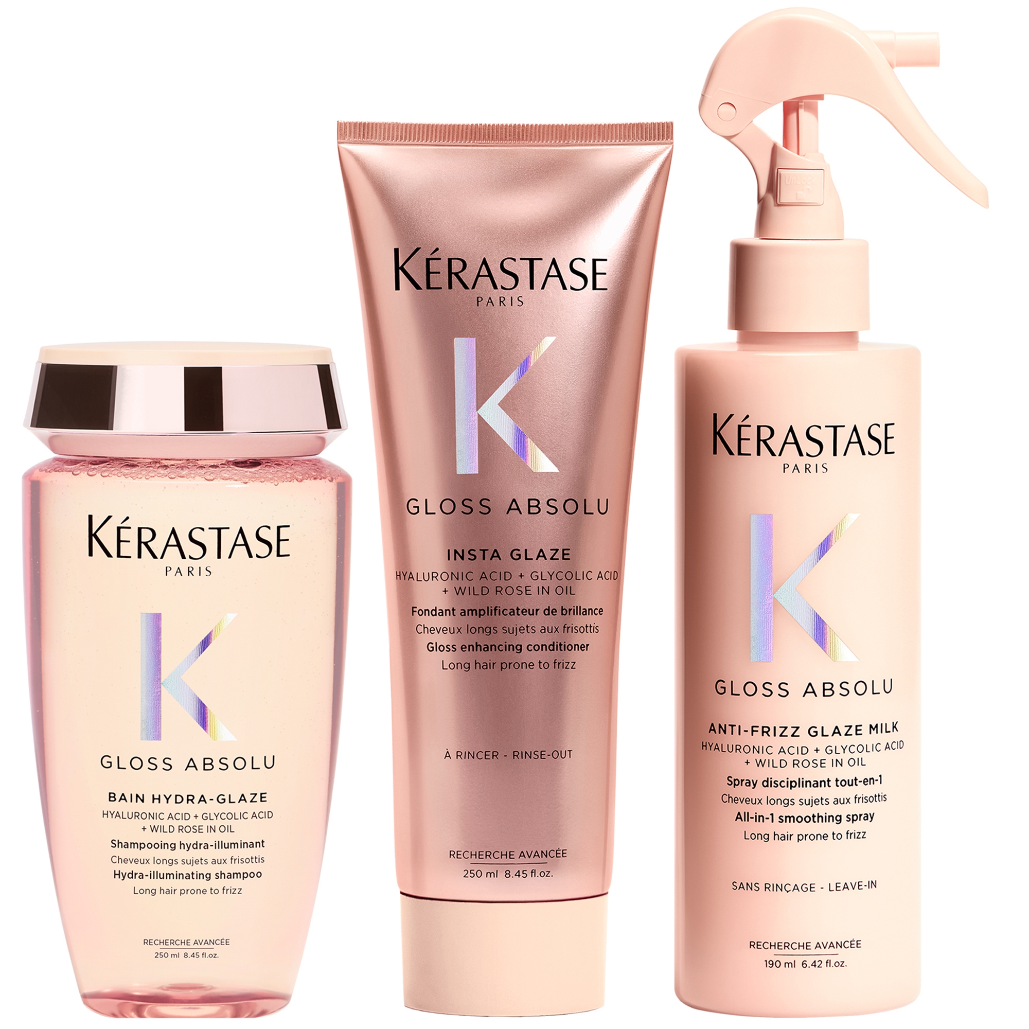 Kérastase Gloss Absolu Shampoo, Conditoner and Milk Bundle