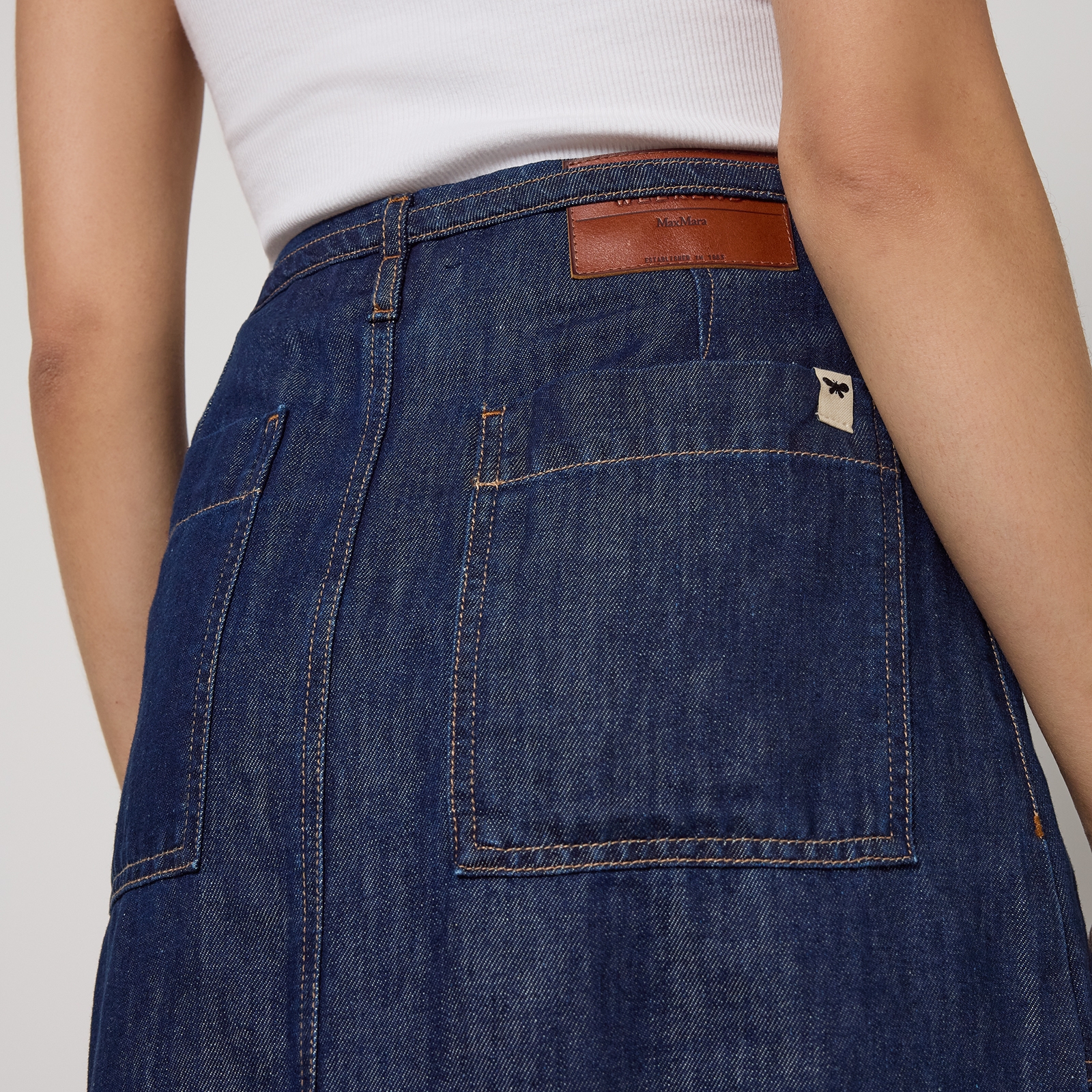 WEEKEND MAX MARA [フィスキオ]cottonlinen denim skirt FISCHIO Cotton denim skirt, navy | Weekend Max Mara