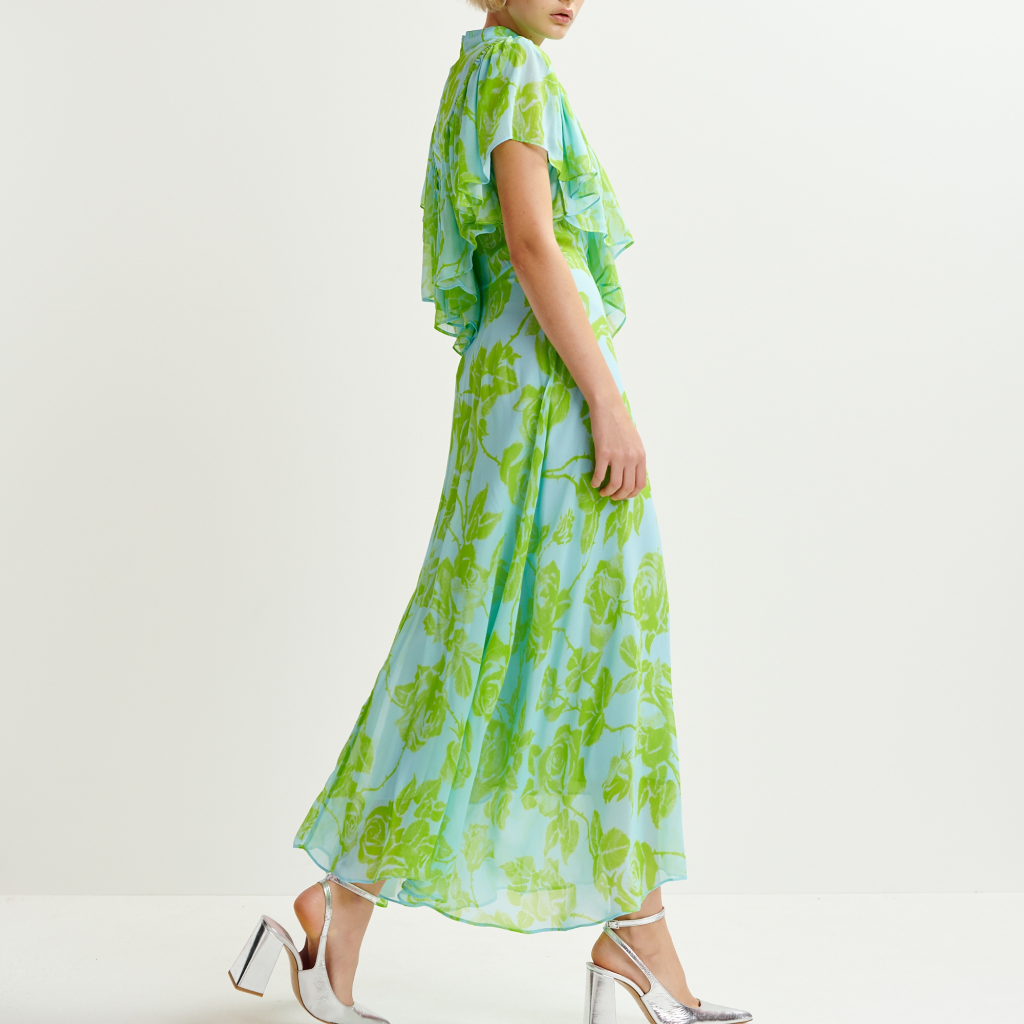ワンピース [ESSENTIEL ANTWERPILLIGO] Flower midi dress Off-white, pink and black floral print midi dress with