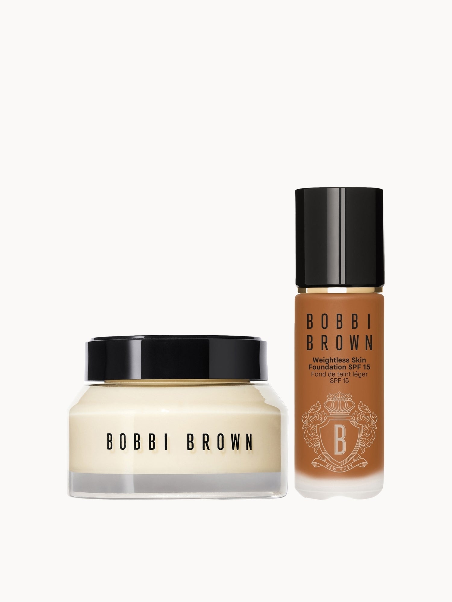 Bobbi Brown Hydrating Duo: Vitamin Enriched Face Base+ & Weightless Skin Foundation Bundle (Various Shades) Golden Almond