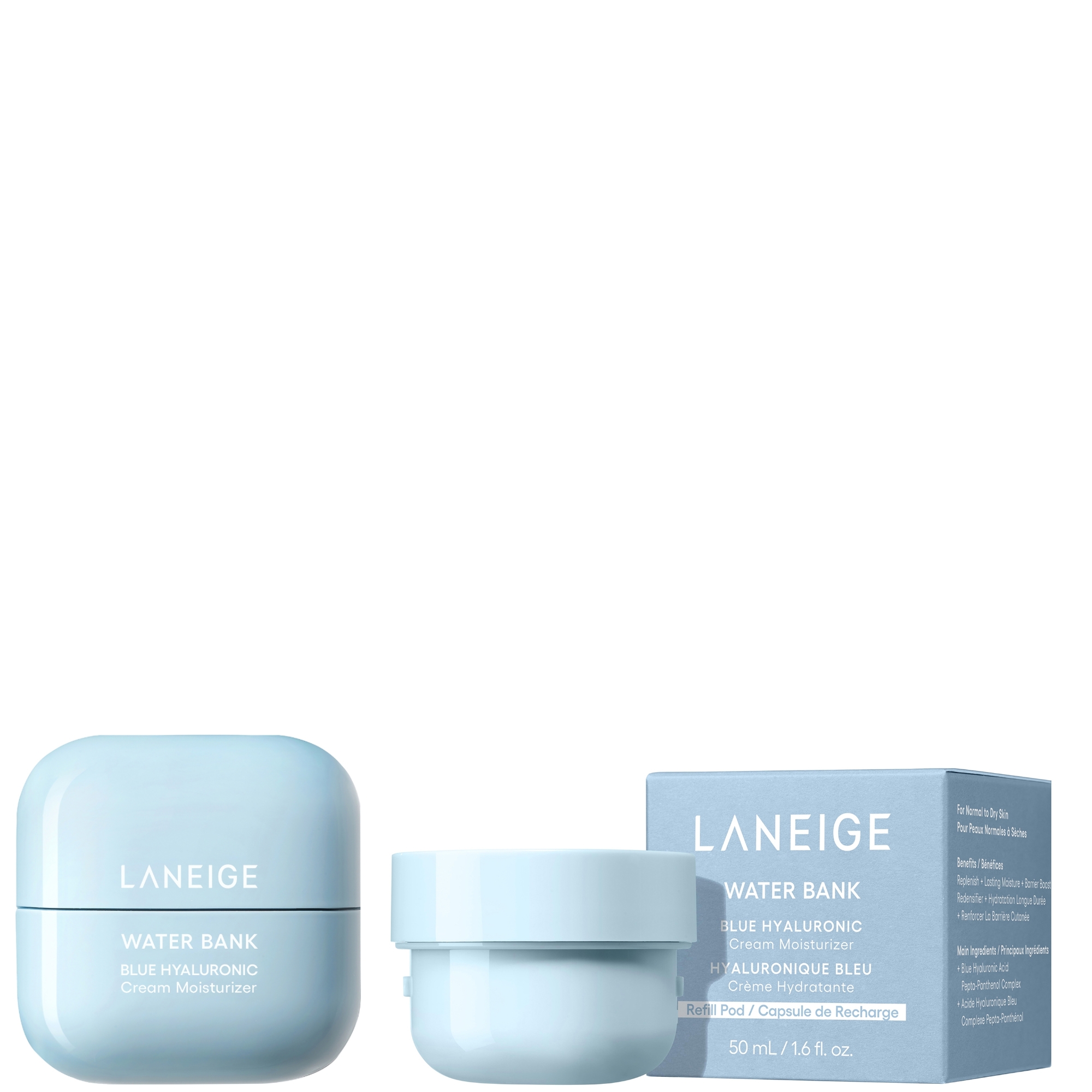 cult LANEIGE Water Bank Blue Hyaluronic Acid Cream Moisturiser 50ml + Refill 50ml Bundle