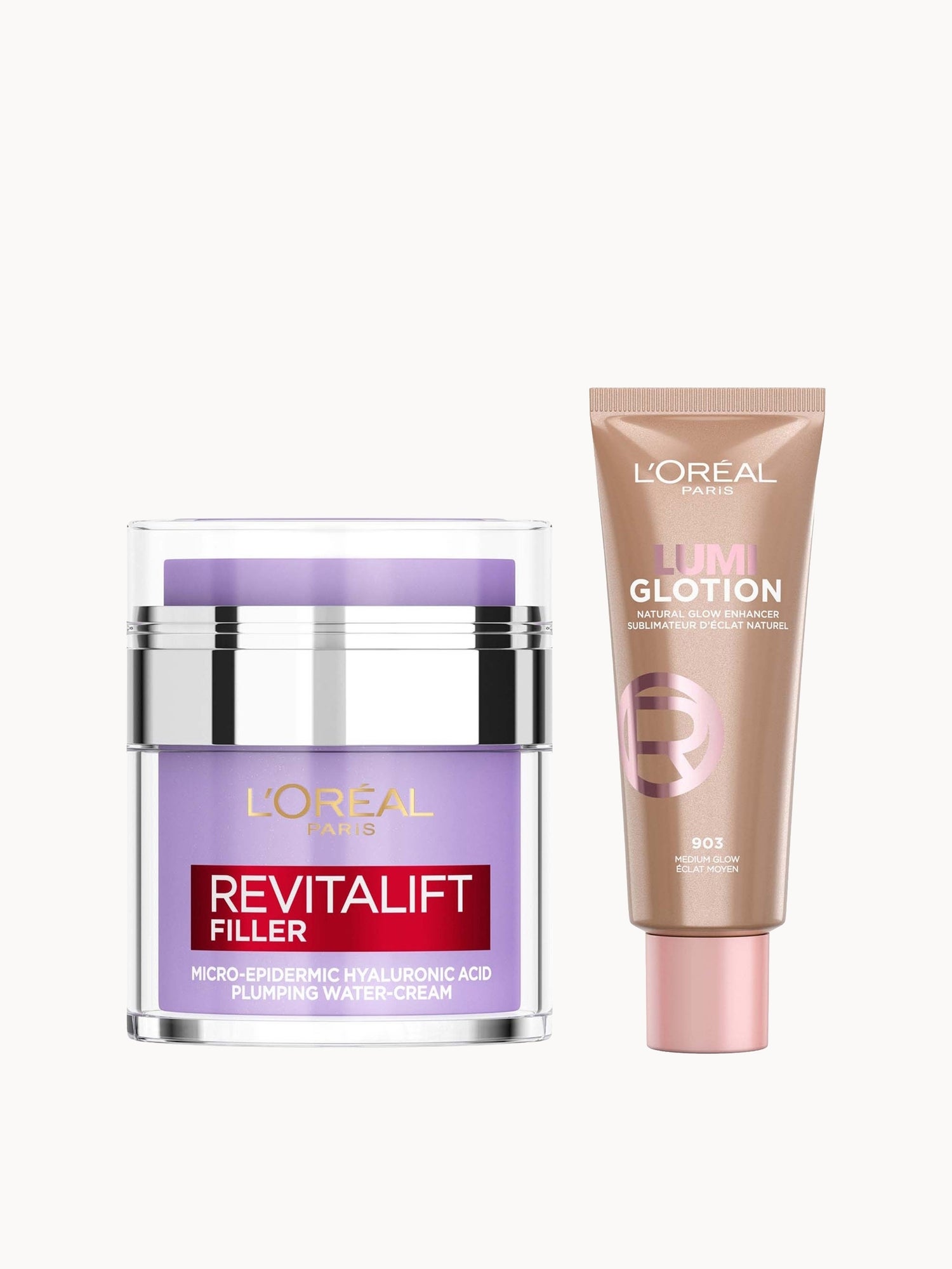 L'Oréal Paris Hyaluronic Filler Water Cream & Lumi Glotion Bundle (Various Shades)