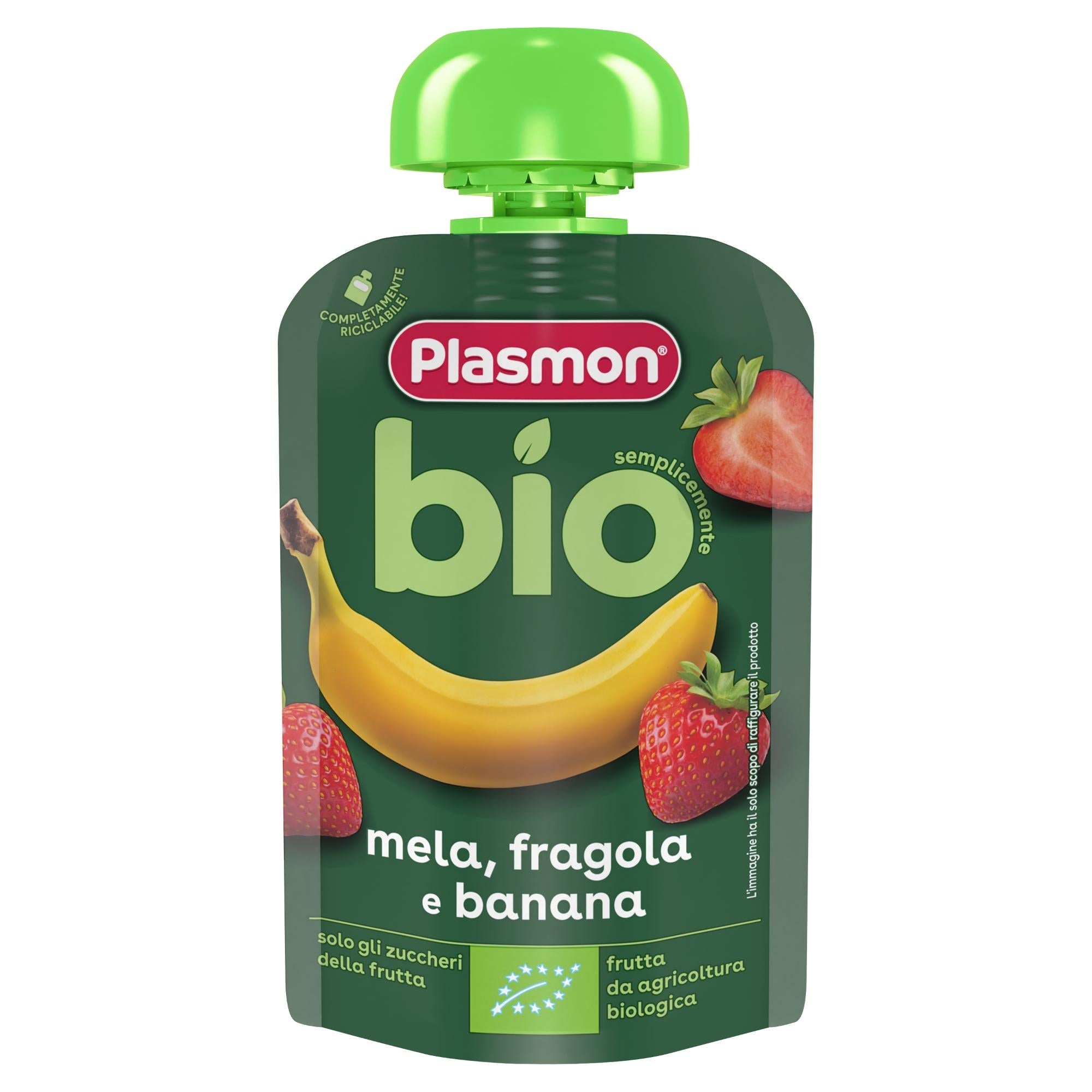 Plasmon Frullato 100% Frutta Biologica Mela, Banana e Fragola 6x 100g