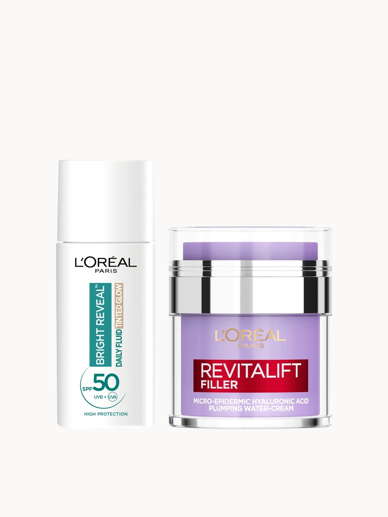 L'Oreal Paris Hyaluronic Filler Water Cream & Tinted Glow SPF50+ (Various Shades)
