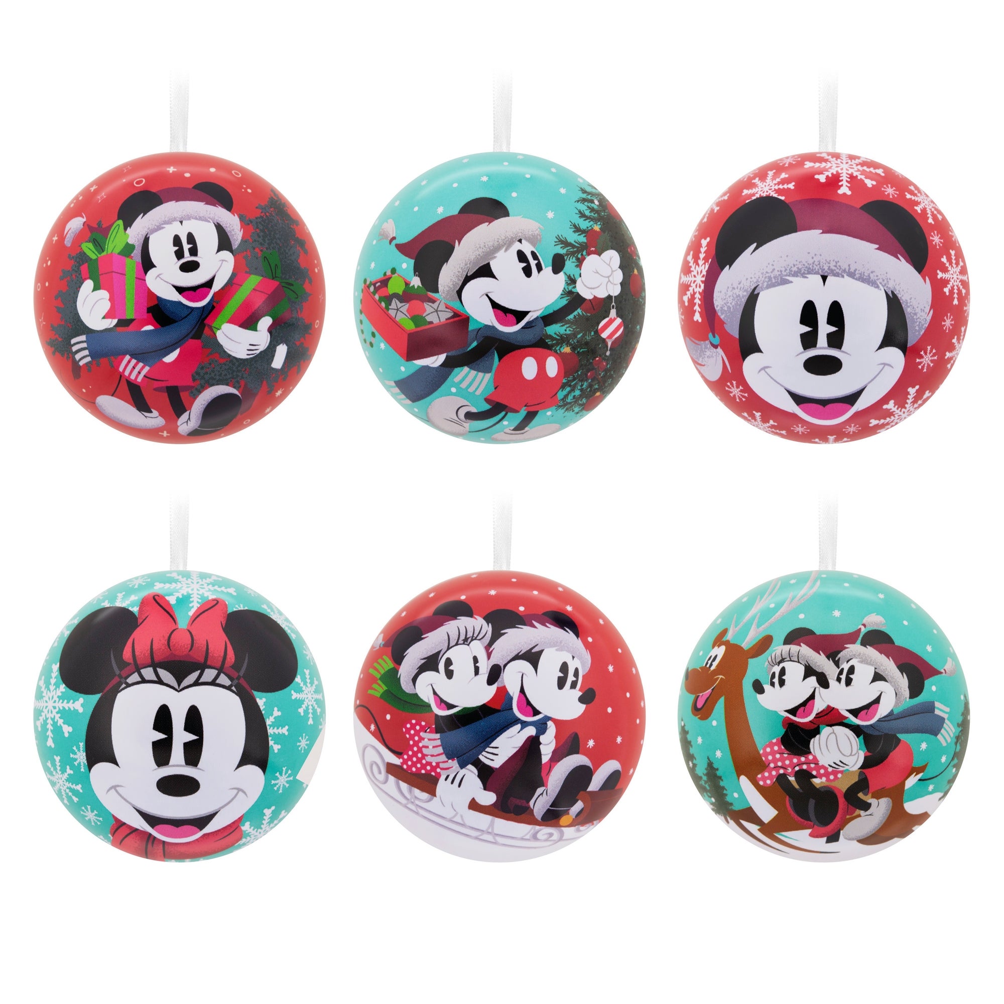 Hallmark Disney Mickey & Minnie Mouse Tin Ball Christmas Ornaments