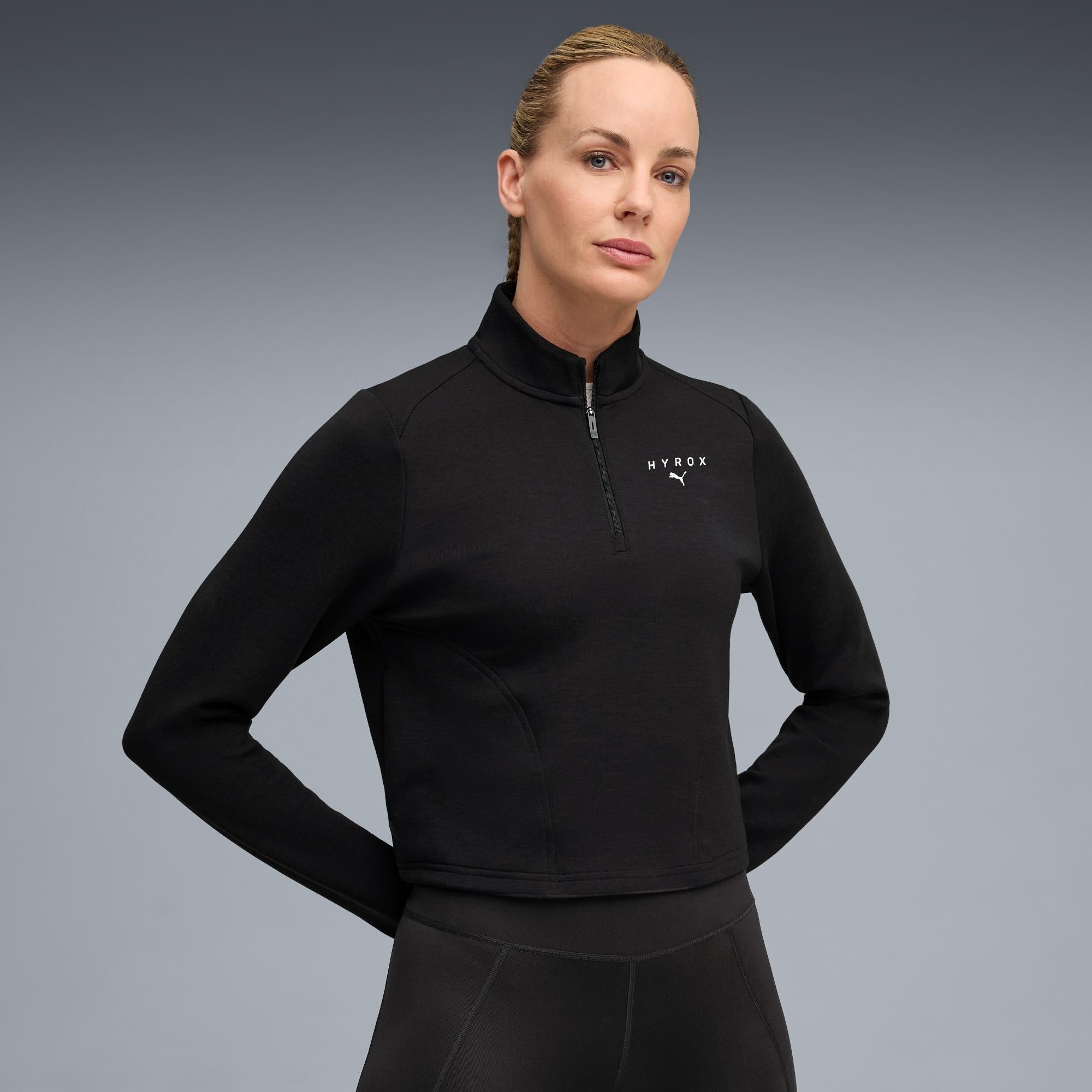 Womens PUMA x HYROX SHAPELUXE LS CROP TEE - Black - S | HYROX Shop